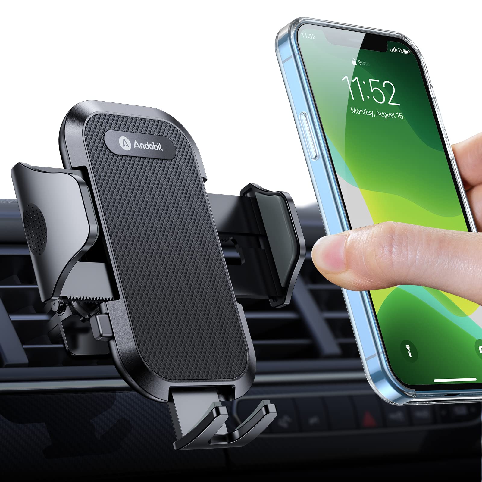 Andobil Car Phone Holder Mount For Vent, Military Sturdy Metal Clip Air Vent Phone Holder For Your Car Easy Used Cell Phone Car Mount For Iphone 16 15 14 13 12 Pro Max Samsung S25 S24