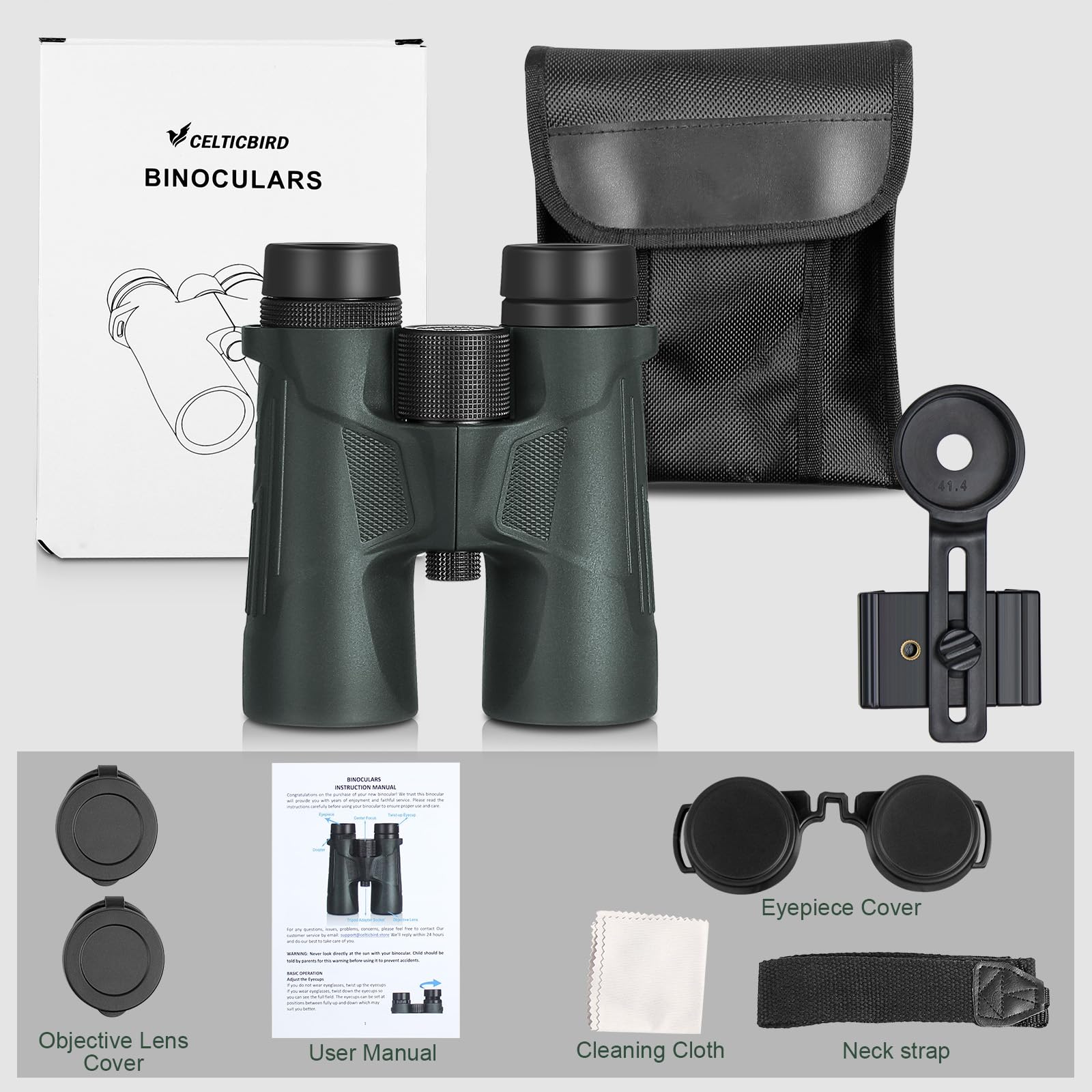 Celticbird 10X42 Hd Binoculars For Adults High Powered With Phone Holder, Bak4 Prism Waterproof Travel Binoculars For Bird Watching Hiking Camping Wildlife Viewing Outdoor Concerts Sports