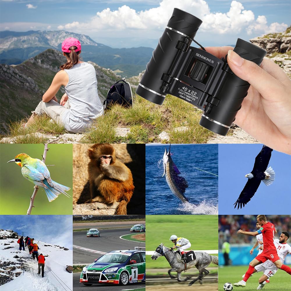 Senmonus 40X22 Compact Small Binoculars For Adults And Kids, Lightweight Pocket Binoculars For Bird Watching, Travel, Concerts, Sports, Camping And Hiking With Weak Light Night Vision (Bak4 Prism Fmc Lens)