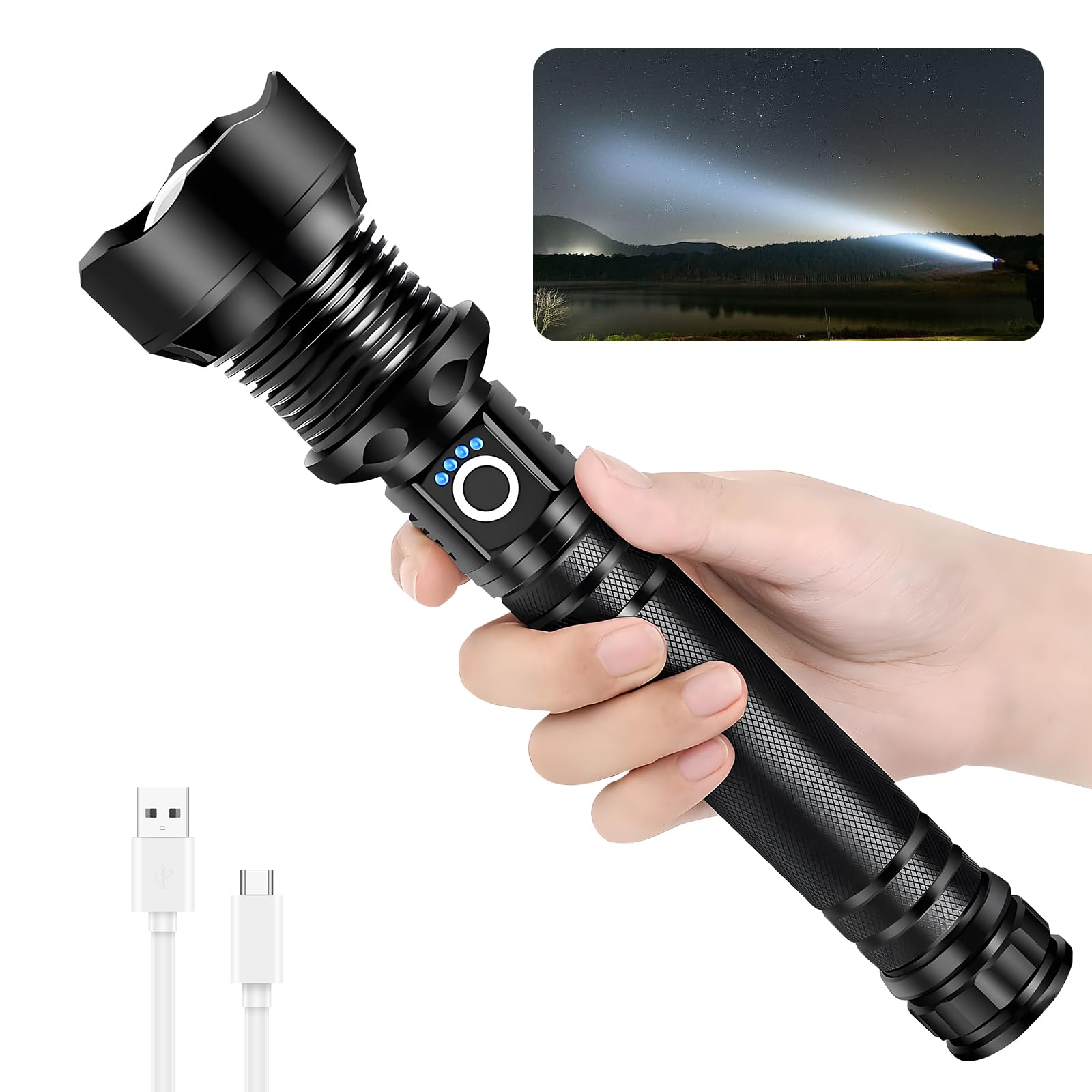 Zapyhng Flashlights High Lumens, Rechargeable Flashlights, High Lumens Led Flashlight, Super Bright Led Flashlight, Suitable For Camping And Emergency Situations