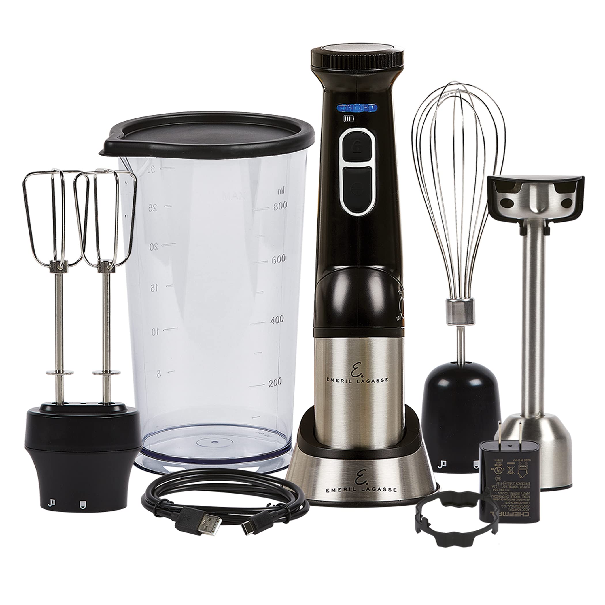 Emeril Lagasse Emeril Everyday Blender & Beyond Immersion Hand Blender, Cordless With Charging Station, Whisk And Double Beater Included.