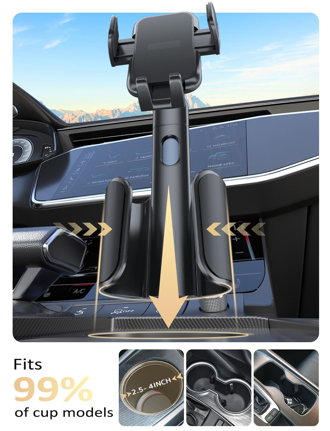 Tryone Cup Phone Holder Mount For Car:  Aluminum Adjustable Rod Cell Phone Cup Holder Stand For Auto  Truck Suv Compatible With Iphone & Samsung & All 4.0-7.0 Inches Smartphone