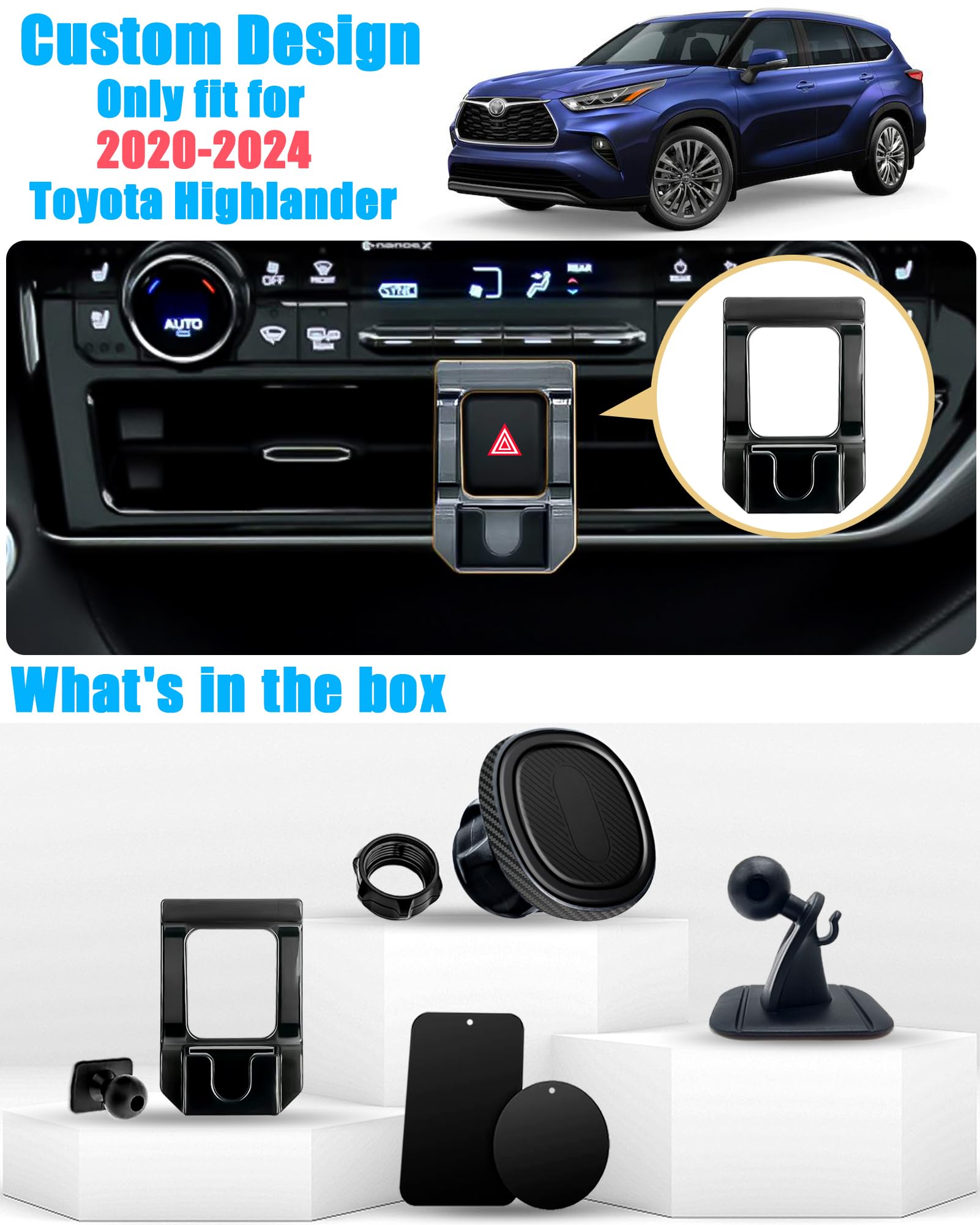 Mengfly Car Phone Holder, Air Vent Magnetic Navigation Mount, For Toyota Highlander/Hybird 2020 , Magnet Custom Cradles Stand For Iphone Samsung Htc And All Smartphone