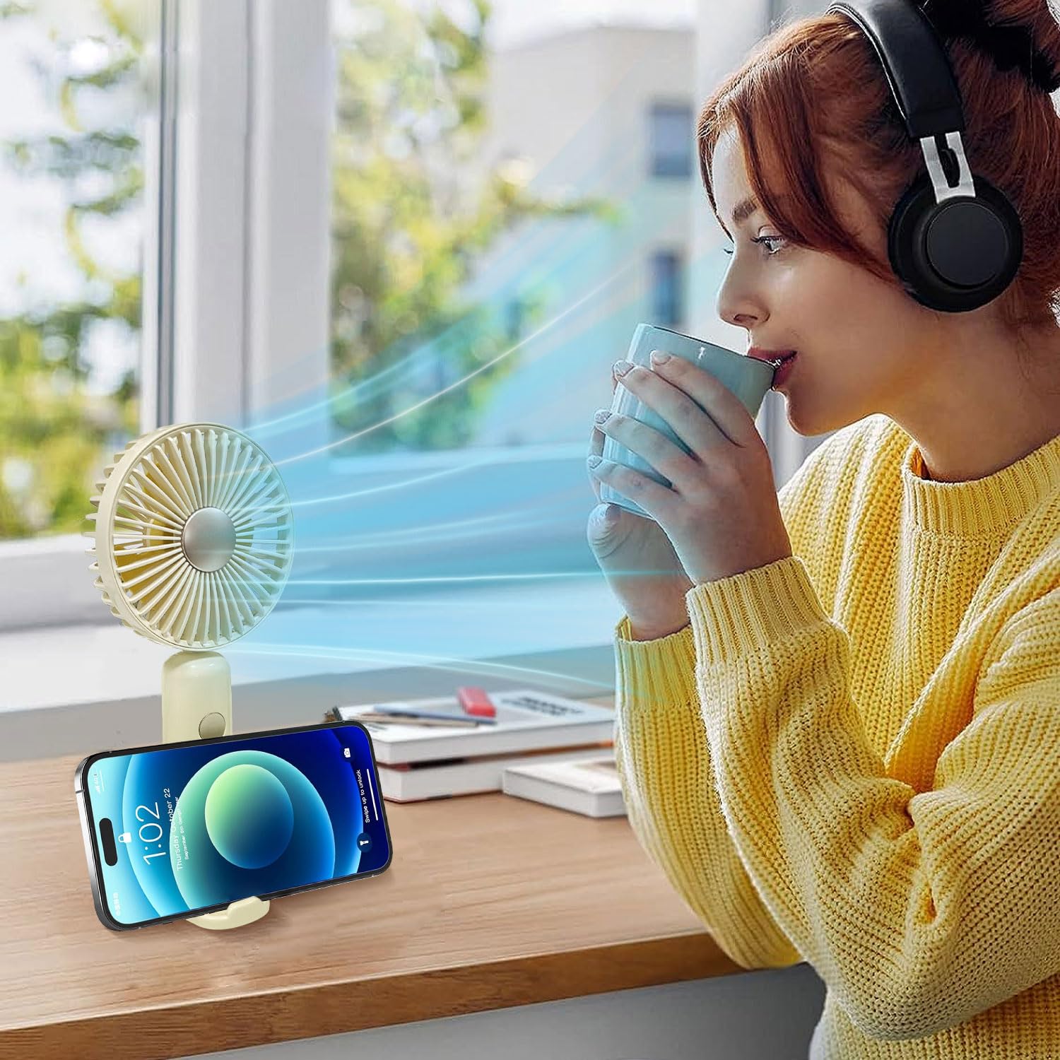 Handheld Fan, 6 Speed Personal Handheld And Desktop With Base, Lightweight Usb Rechargeable