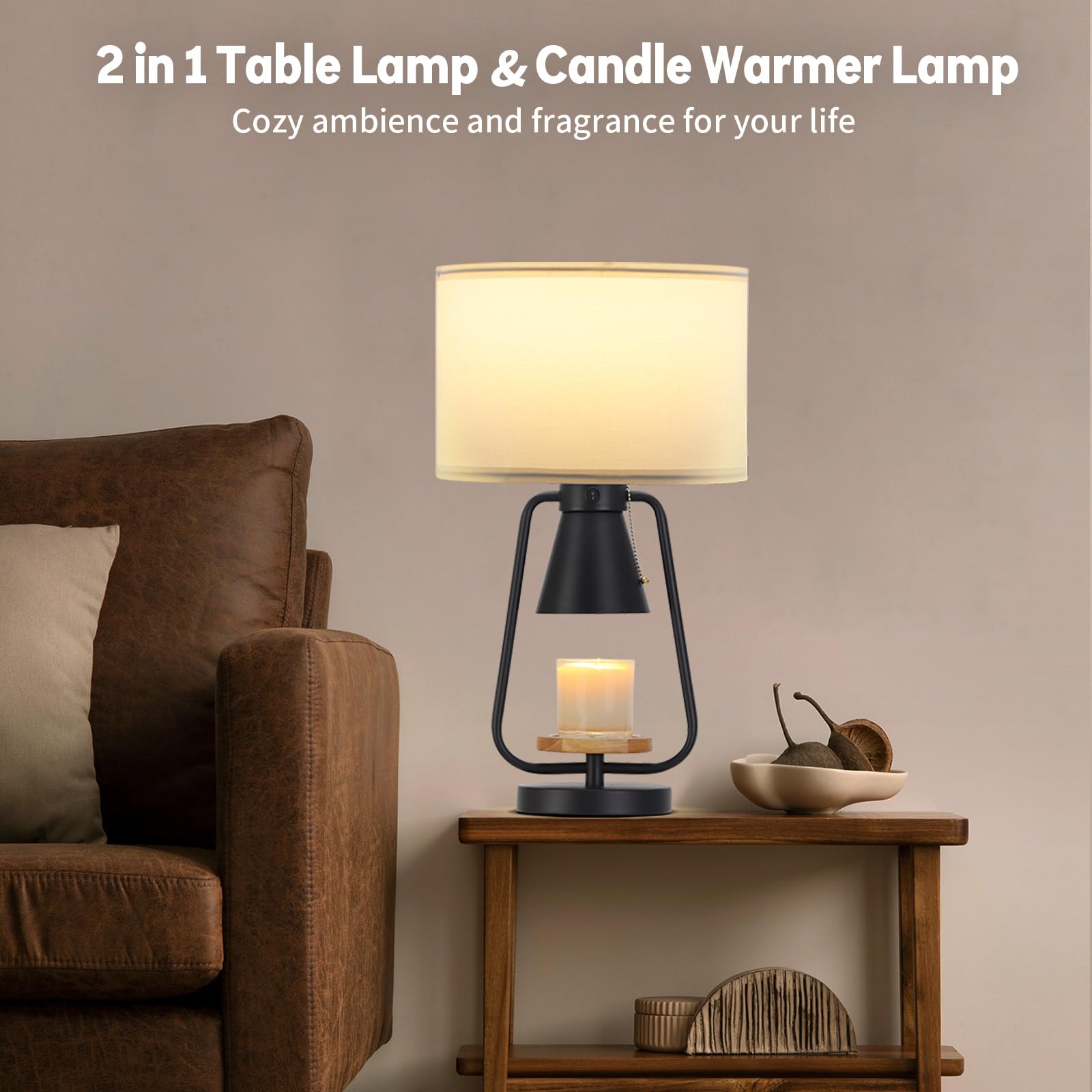Riceears 21In Table Lamp With Candle Warmer 2 Bulbs, 2 Independent Switches, Large Table Lamp For Nightstand Bedroom Living Room Bed Side, E26 & Gu10 Bulbs Included