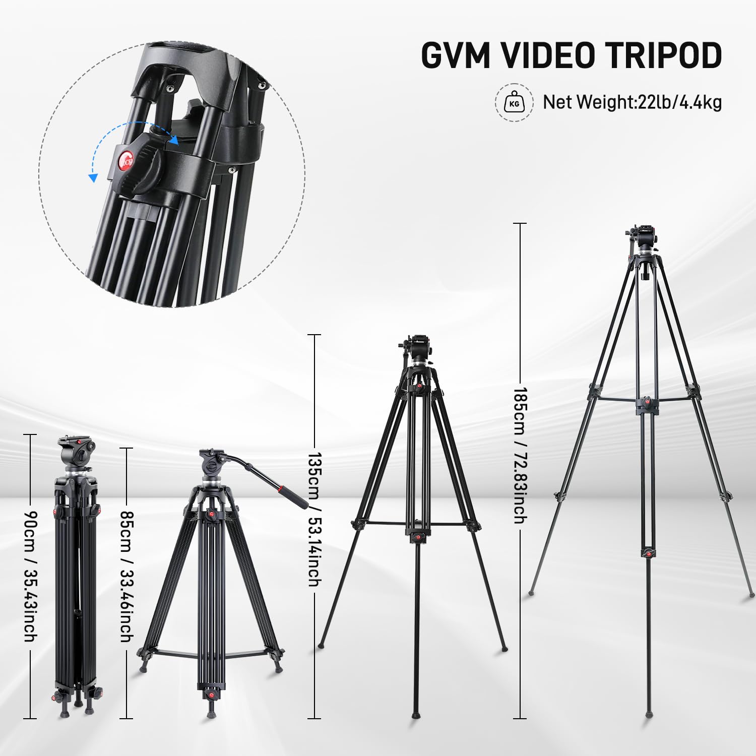 Gvm 73" Video Tripod With Fluid Head, Heavy Duty Aluminum Alloy Camera Tripod Stand With Base Fixed Bracket For Camcorders/Dslr, Max Load 22Lb, With Carry Bag