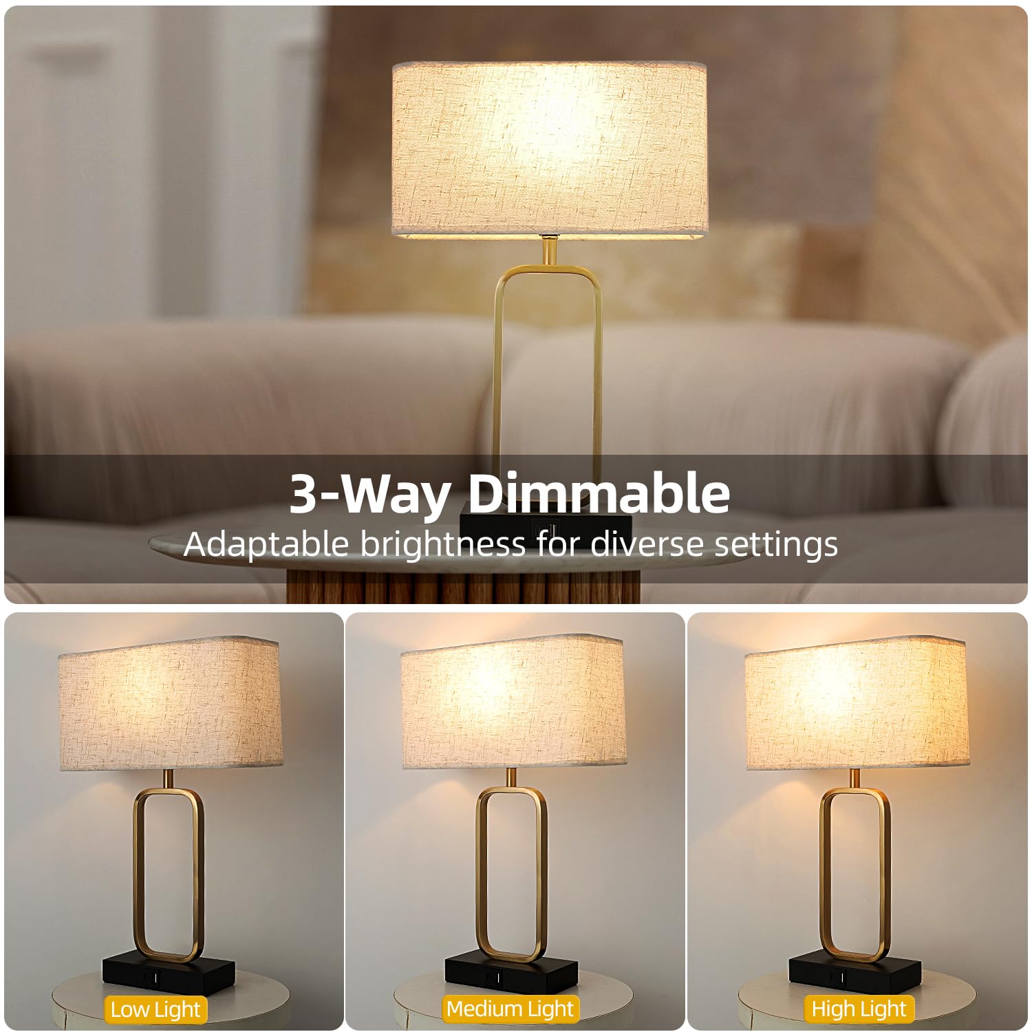 Ruhaieba Bedside Table Lamps Set Of 2 - Touch Gold Lamps For Night Stand, 3-Way Dimmable Bedroom Lamp For Living Room Office Reading(3000K Led Bulb Included)