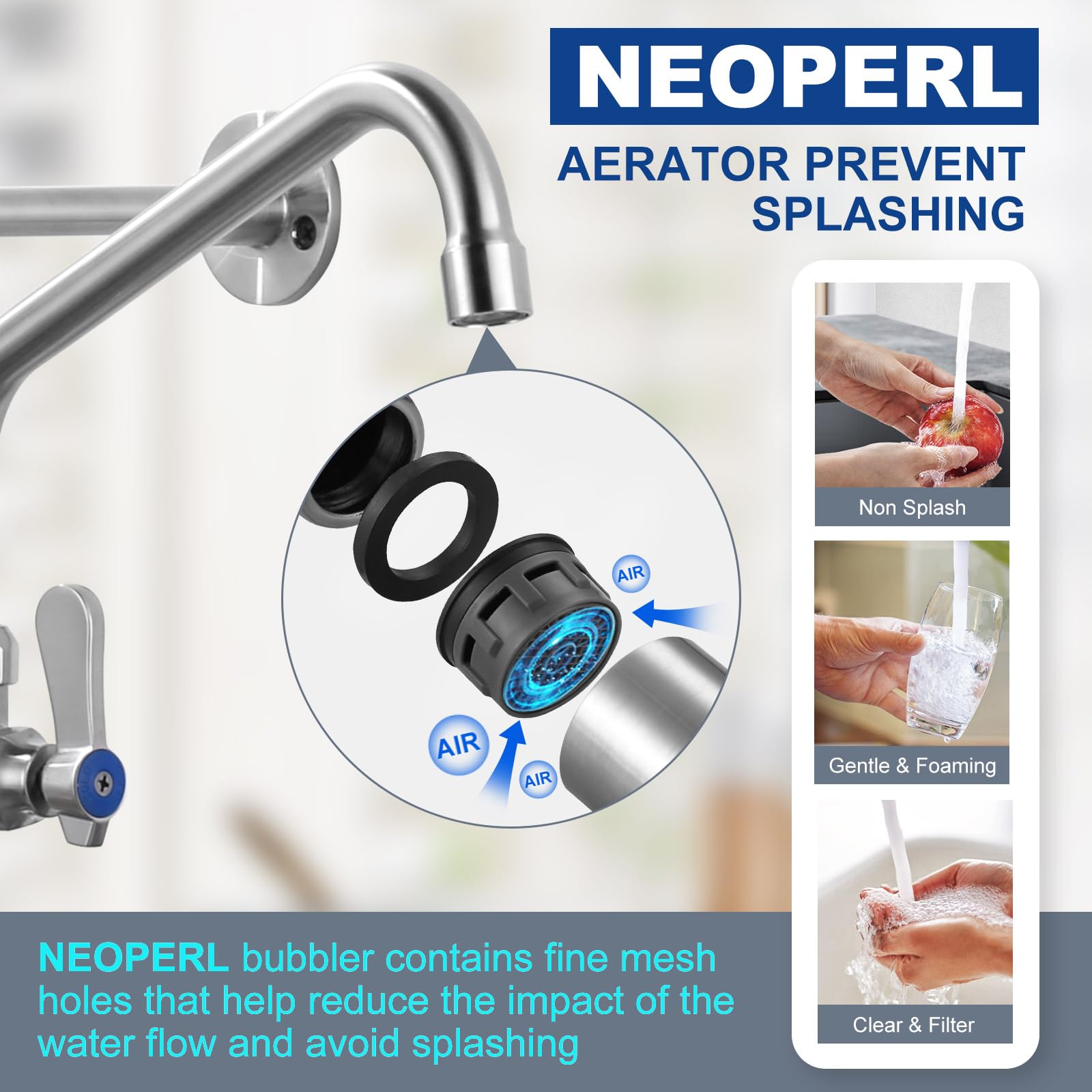 Iviga Commercial Kitchen Faucet Wall Mount With Pre-Rinse Sprayer 8 Inch Center Wall Mount Kitchen Sink Faucet With 9.6" Add-On Swing Spout 25" Height Faucet With Pull Down Spray