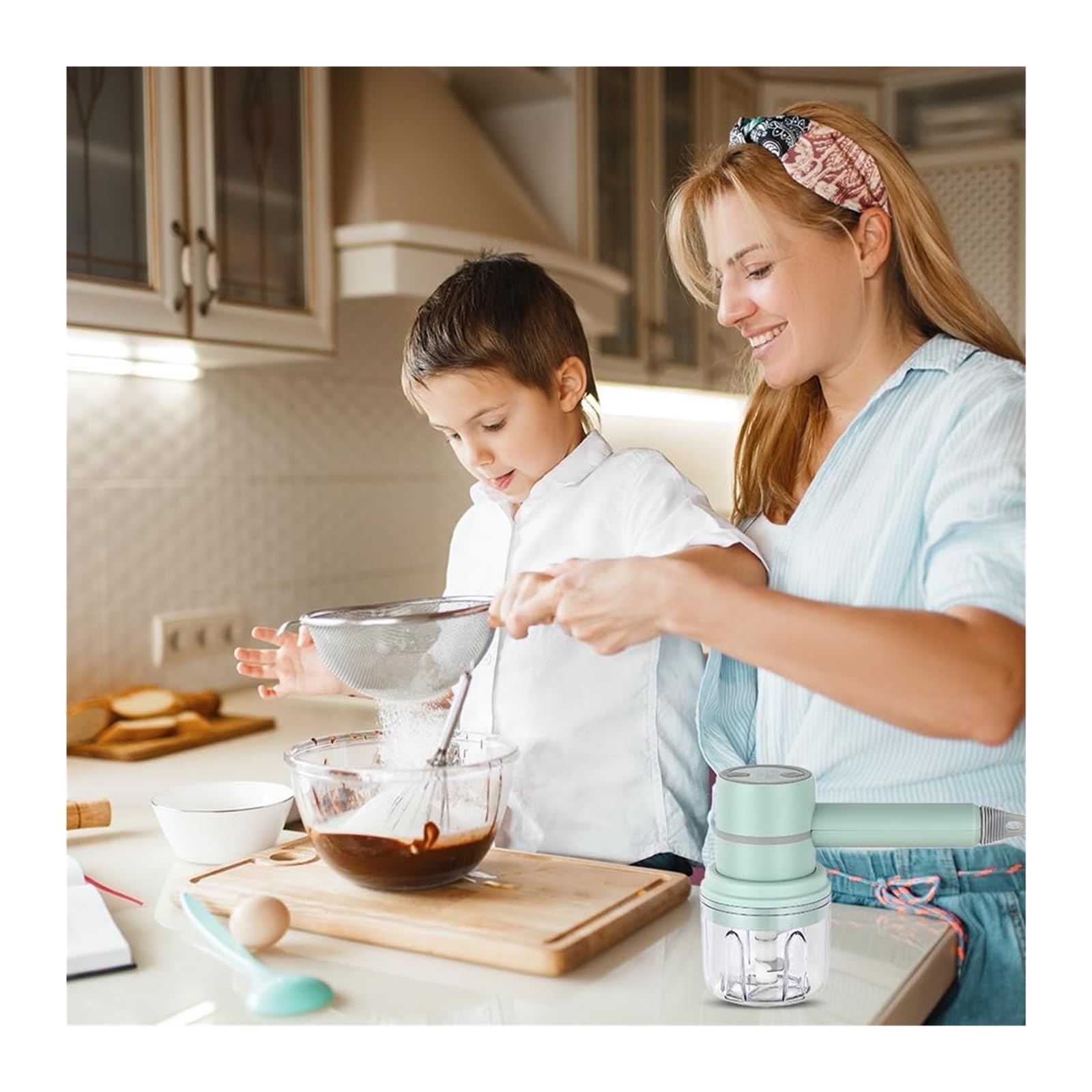 Soyon 3-In-1 Fully Automatic Mixer,Garlic Chopper Mini,Cordless Handheld Mixer With Egg Beater And Cream Stick,For Kitchen Baking And Cooking(Green 250Ml)