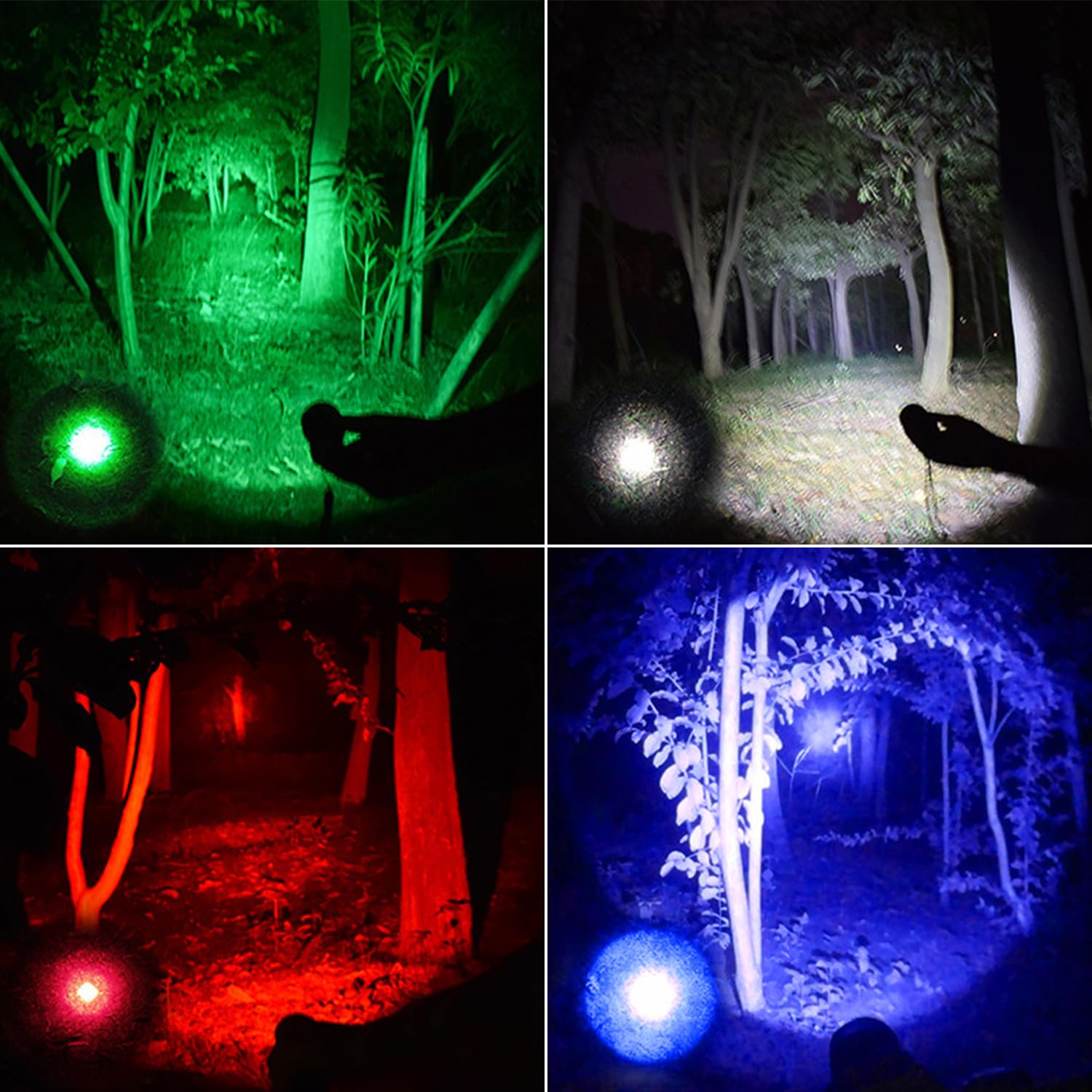 Mviocs 4-In-1 Red Rechargeable Flashlight - Multi-Color Led (White/Red/Blue/Green) Torch With 4 Modes, High Lumens Zoomable Flashlight For Camping, Observation, Emergency & Outdoor Adventures