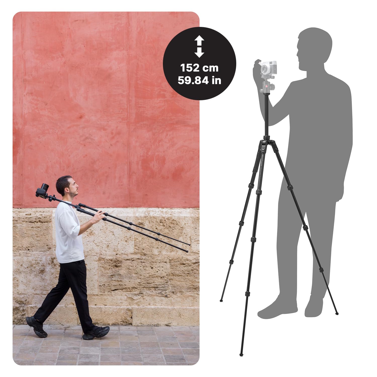 Manfrotto Be Gt Pro 4-Section Aluminum Travel Tripod Legs, Black Matte