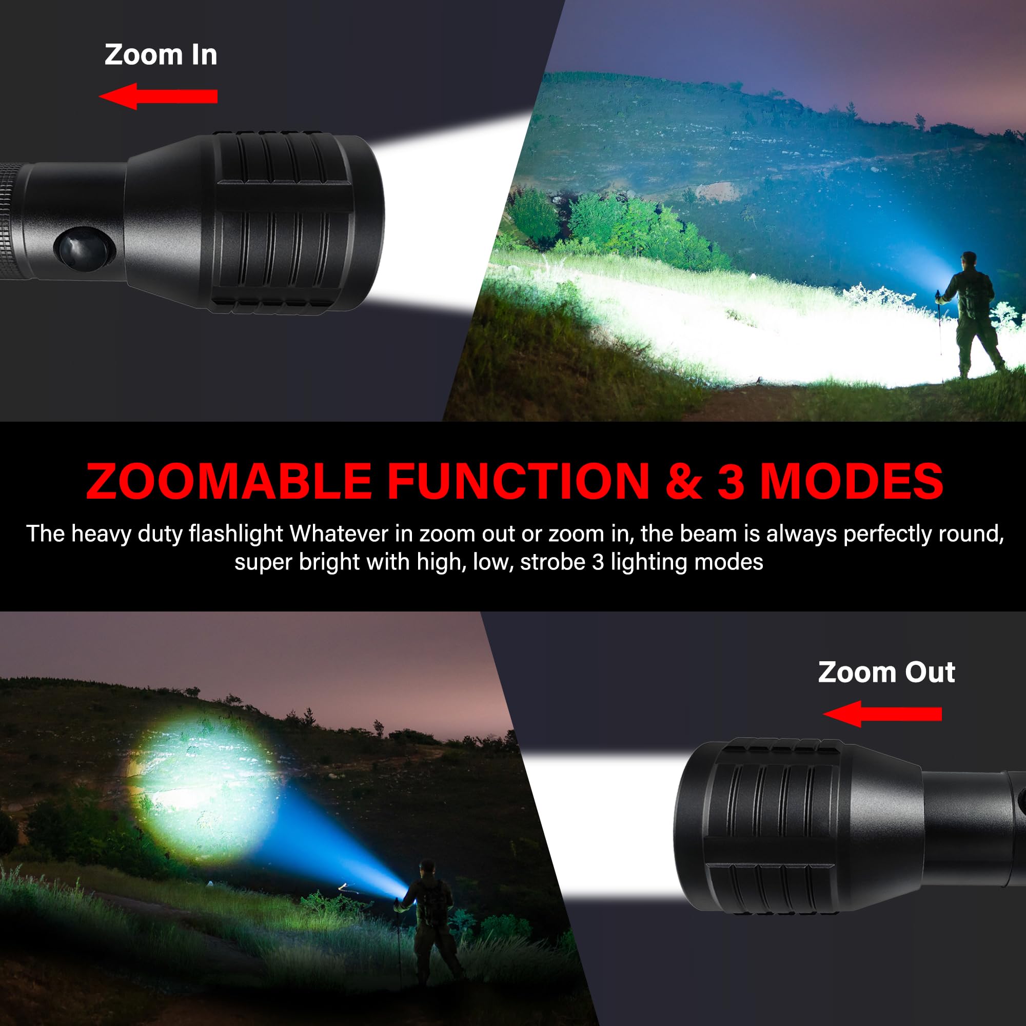 Zyunmall Heavy-Duty 3-Cell D Flashlight With Zoomable 3 Lighting Modes Led Flashlights