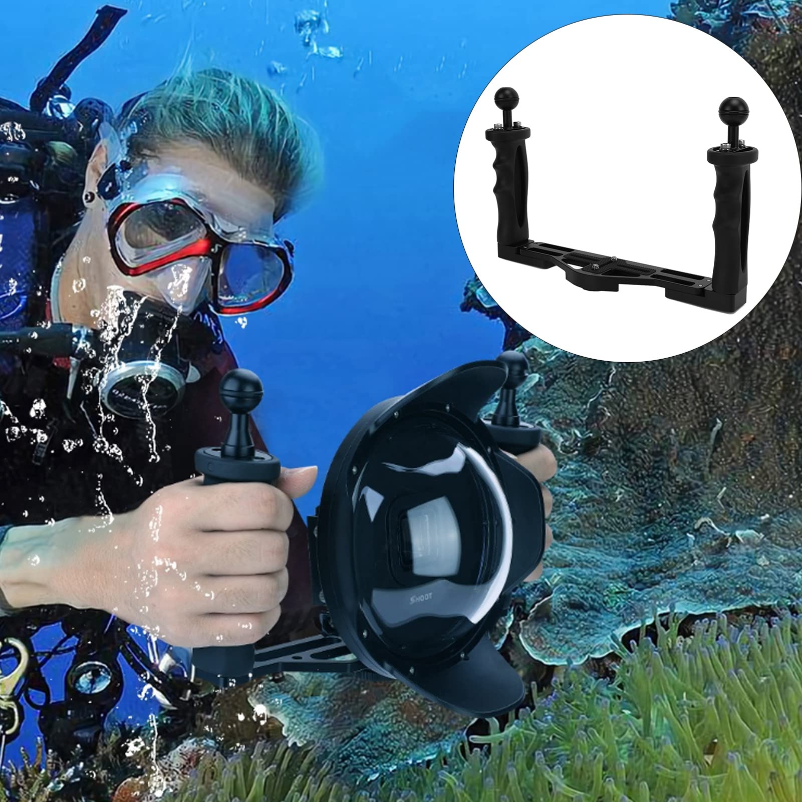 Beufee Handheld Stabilizer Tray Handle Grip, Aluminium Alloy Dual Handle Tray Stabilizer Rig Diving Underwater Camera Housing Case Tray Mount