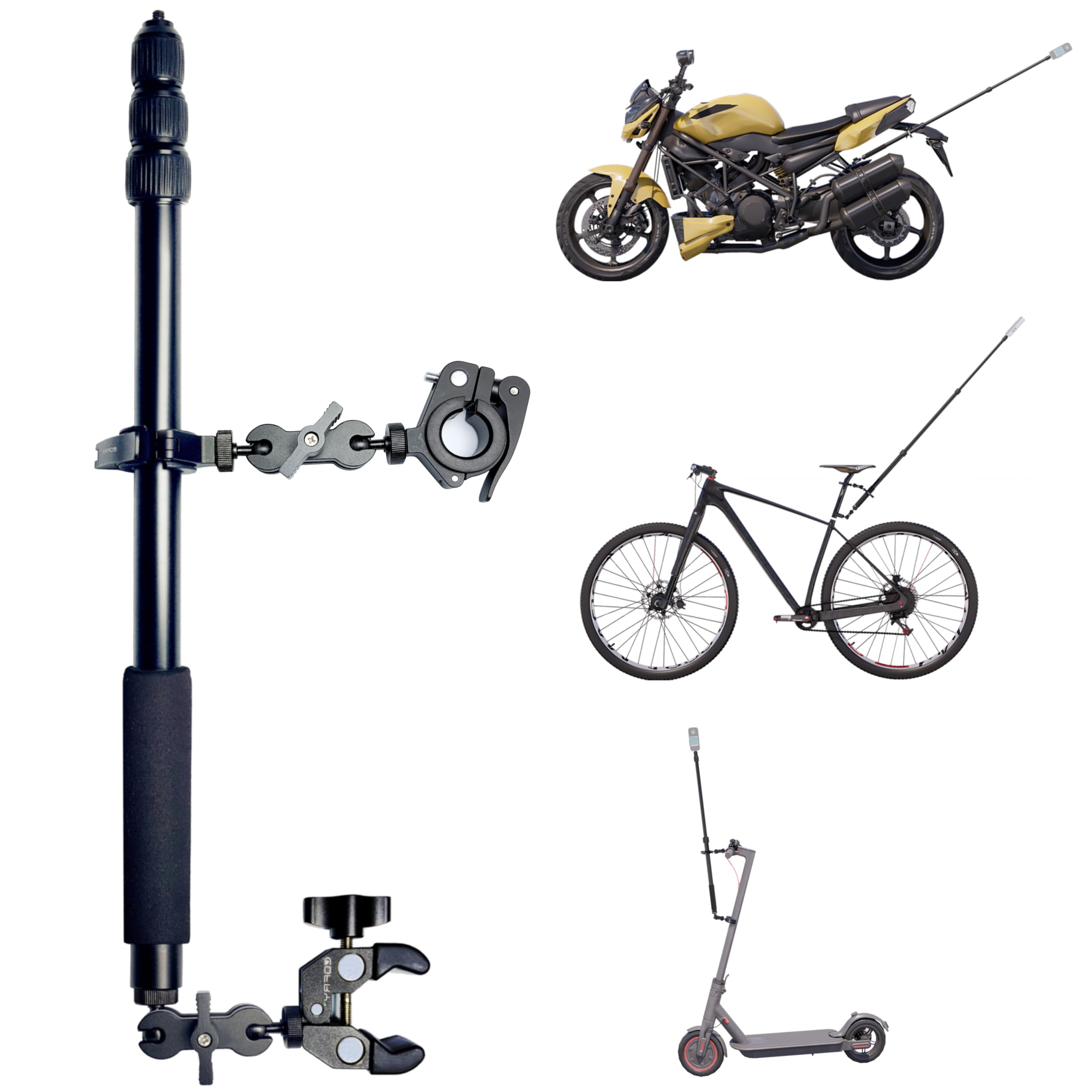 Cofry Motorcycle Camera Mount For Insta 360,Adjustable Studio Microphone Boom Arm Stand With Dual Mounting Clamps, Extension Pole Kit Compatible With Insta360 X4 And Gopro