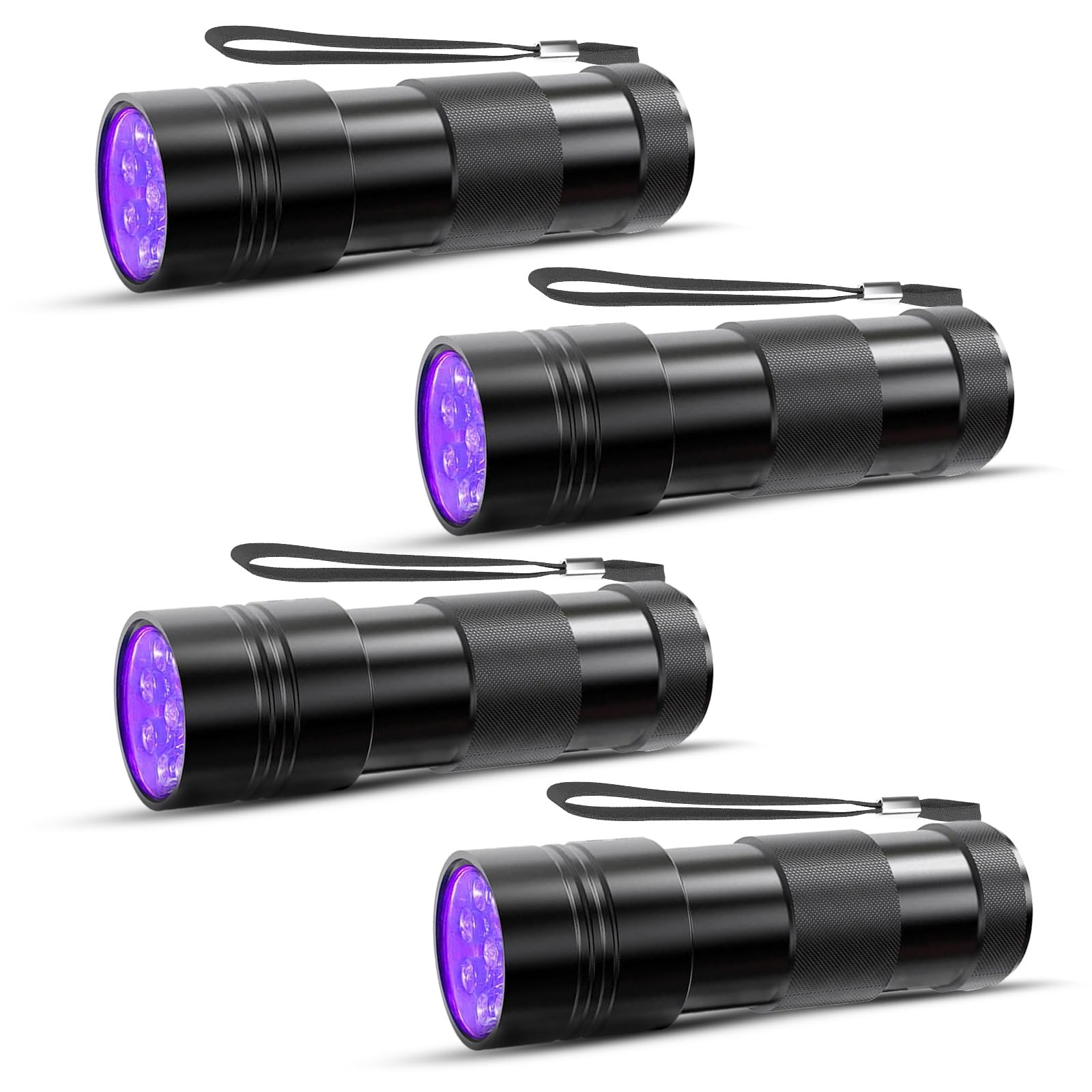 Cosoos 4 Pack Blacklight Flashlights, 395Nm Uv Handheld Black Light Flashlight, 12Led Mini Portable Pet Urine Detector For Dog Cat Urine, Scorpions, Dry Stains, Bed Bugs