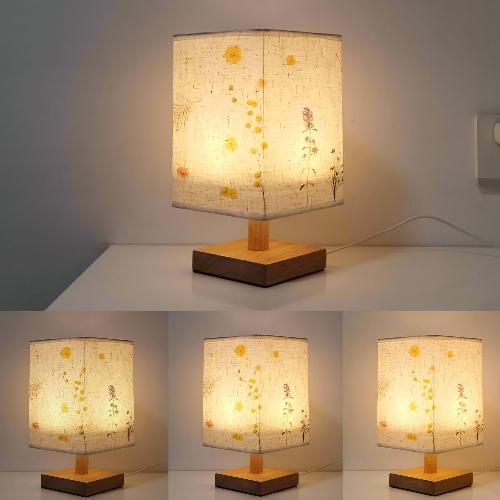 Dkconony Flower Small Table Lamp,3 Color Temperatures Dimmable Boho Floral Bedside Lamps With Pressed Flower Fabric Shade For Home Decor,Modern Bedroom Nightstand Lamp For Living Room,Unique For Wom