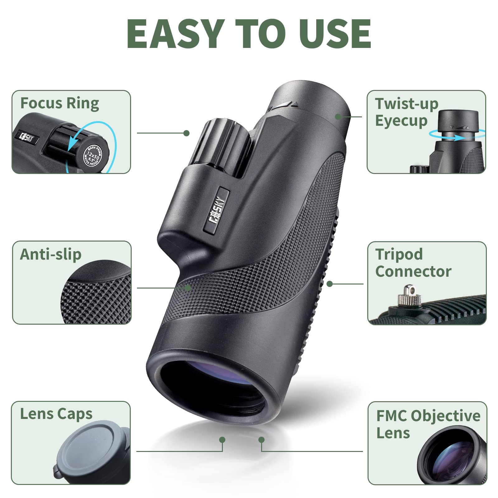 Gosky Titan 12X50 Monocular Telescope With Smartphone Holder - Waterproof Fog-Proof Shockproof Scope Bak-4 Prism Fmc For Bird Watching Hunting Camping Traveling Wildlife Scenery