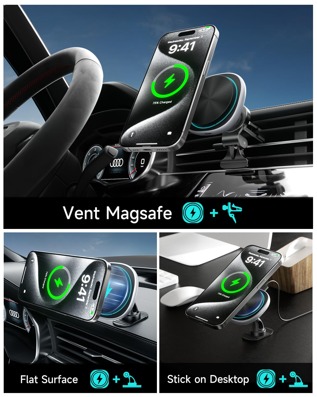 Jimillys Magsafe Car Mount Charger, 15W Fast Charging Strong Magnetic Phone Holder, Air Vent/Dashboard Wireless Charger For Iphone 16/15/14/13/12 Accessories