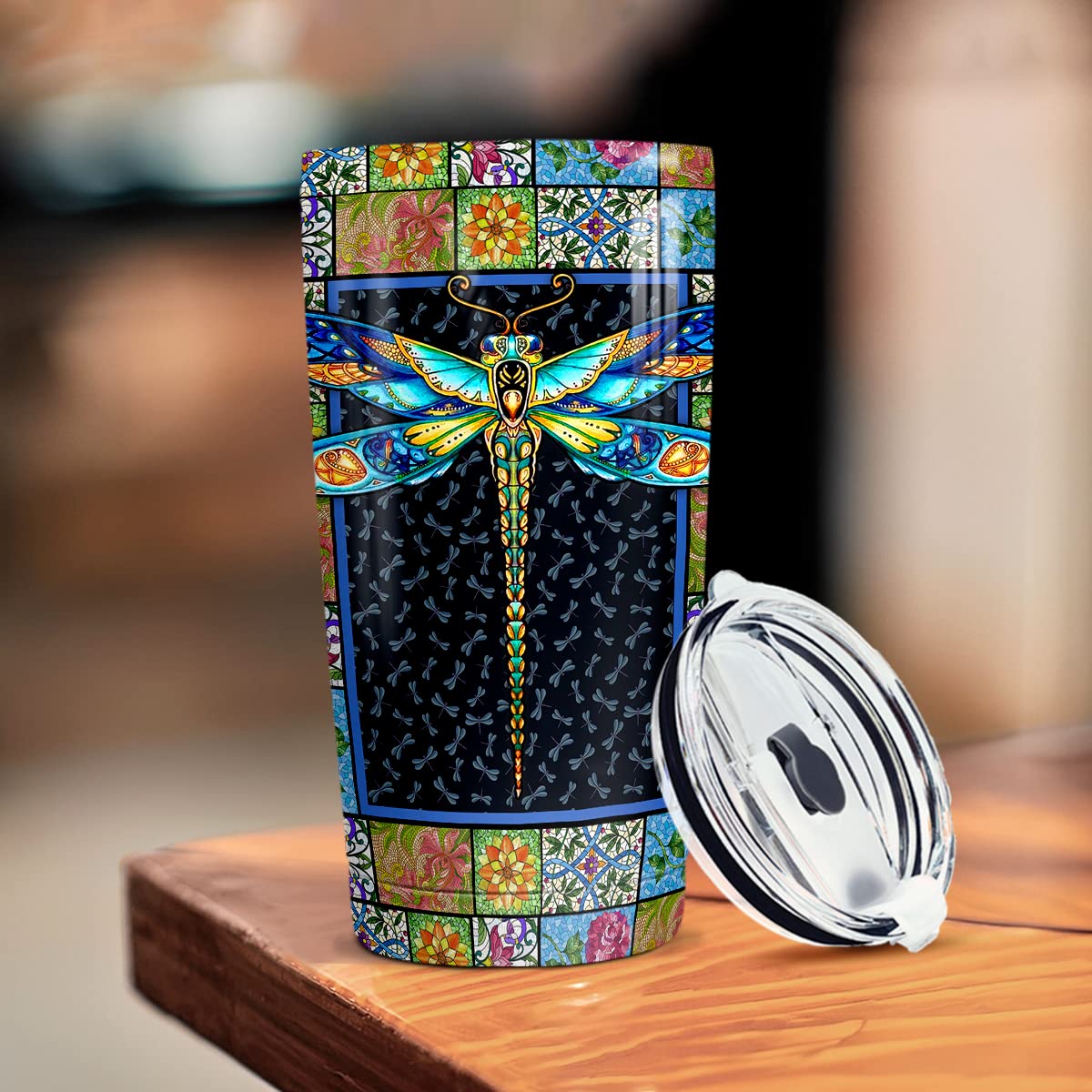 Winorax Dragonfly Tumbler Stainless Steel Insulated 20Oz Cup Mosaic Drawing Style Coffee Travel Mug