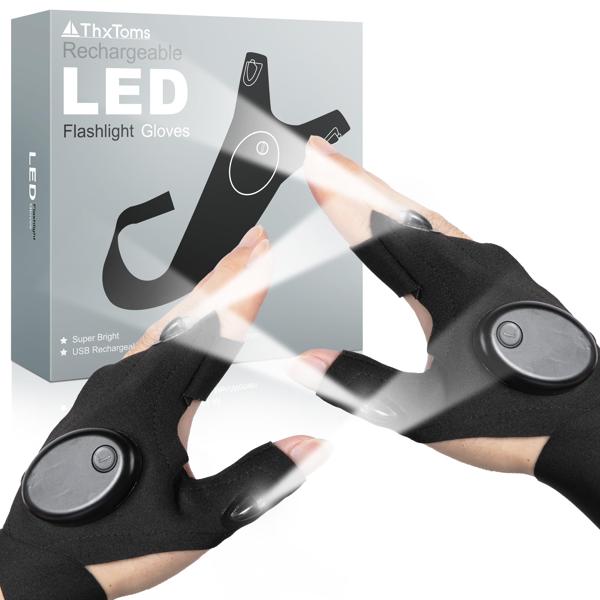 Thxtoms Rechargeable Flashlight Gloves For Men, Father'S Day For Dad, Cool Gadgets For Repairing Fishing Camping