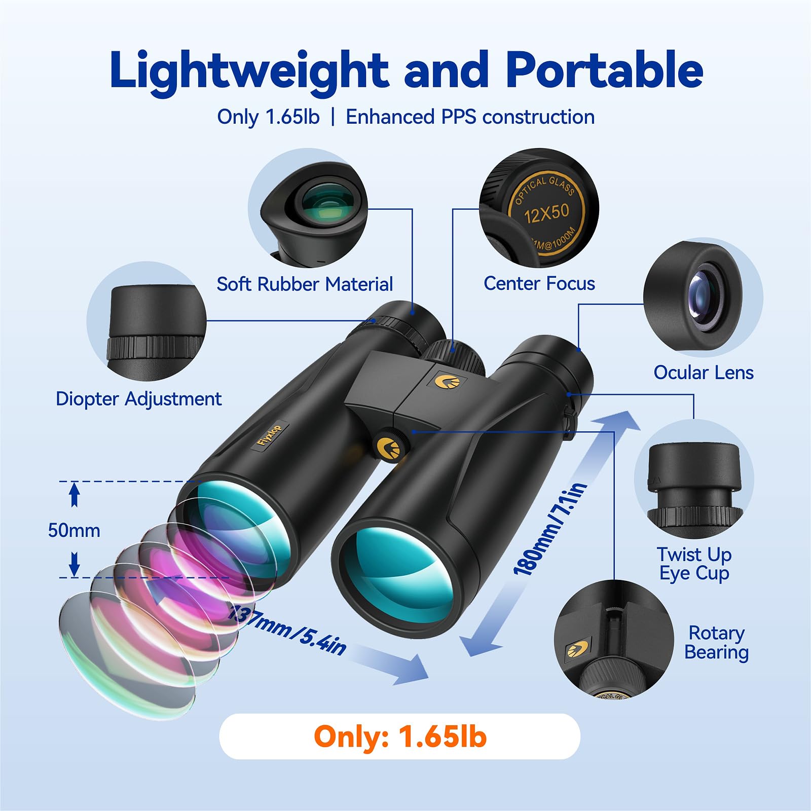 Fiyxlop 12X50 Plus Hd Binoculars For Adults High Powered - 3Rd Generation Bak4 Prism And Fmc Lens, Phone Adapter + Tripod For Bird Watching, Hunting, Hiking, Wildlife Observation