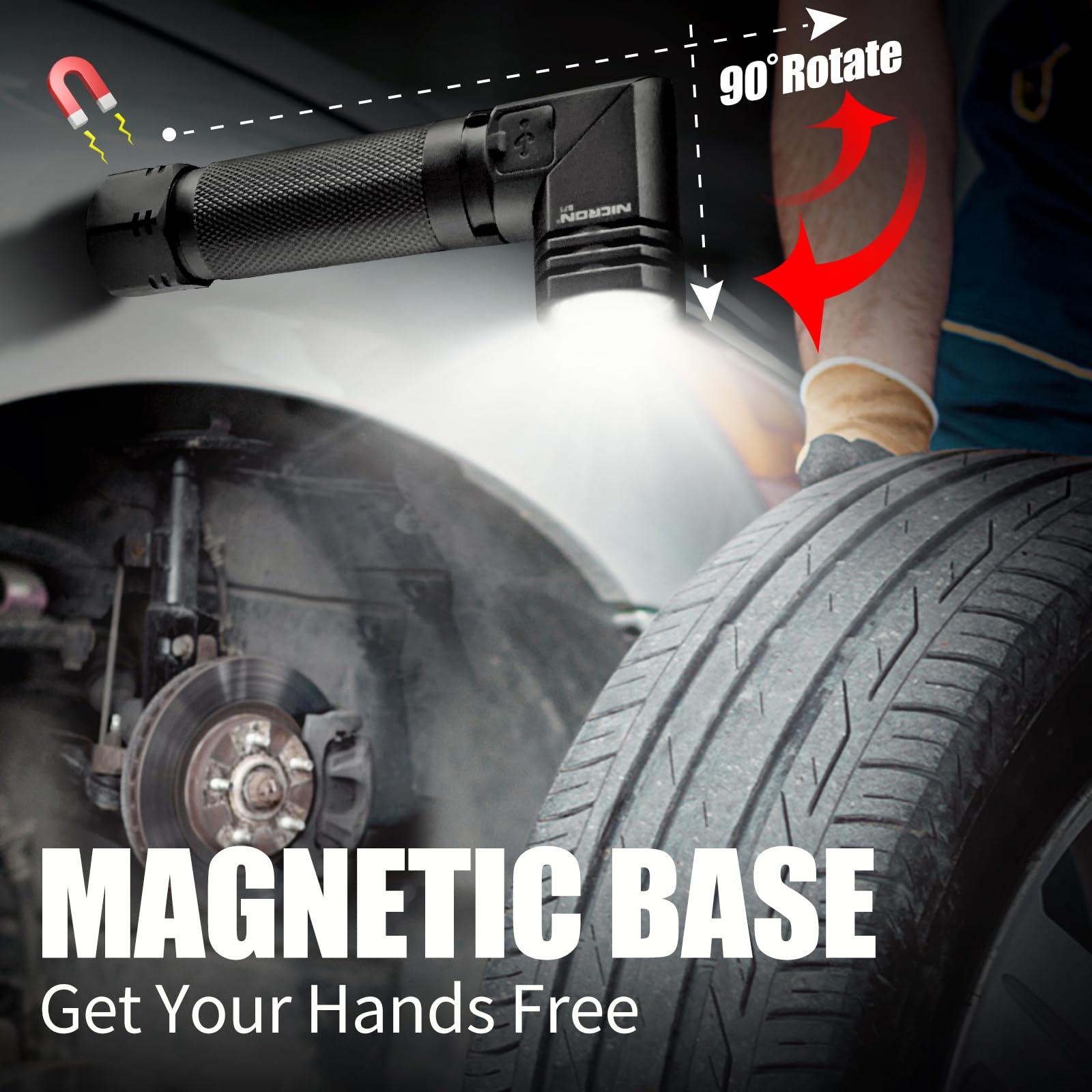 Cosmoing 1300 Lumens Rechargeable Magnetic Flashlight, 6 Modes Led 90 Degree Flashlight Twist Ip65 Waterproof High Bright Edc Pocket Torch, Tactical Flashlight For Camping, Emergency, Repair, Outdoor