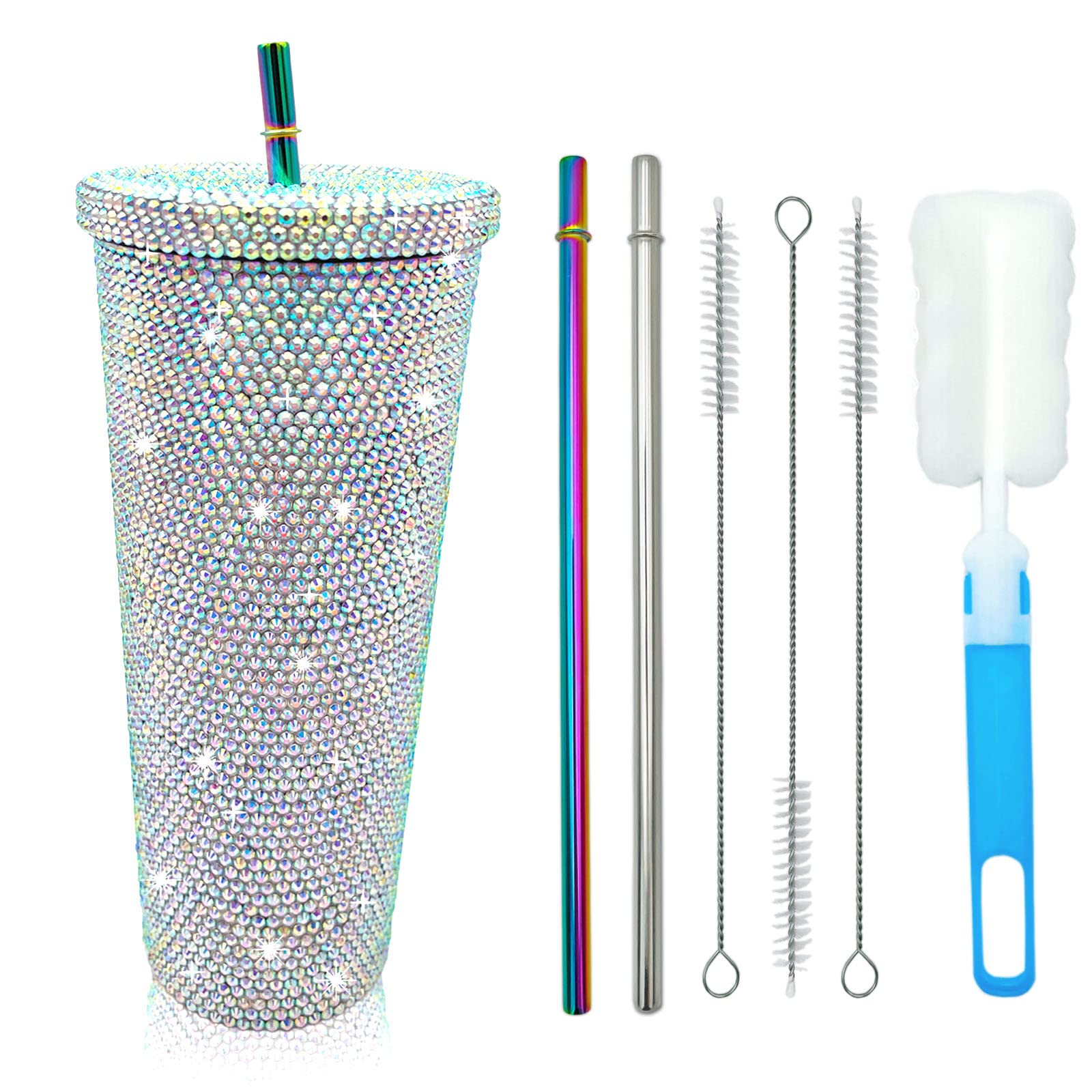 26Oz Bling Cup Diamond Studded Tumbler Glitter Water Bottle With Lid And Straws Stainless Steel