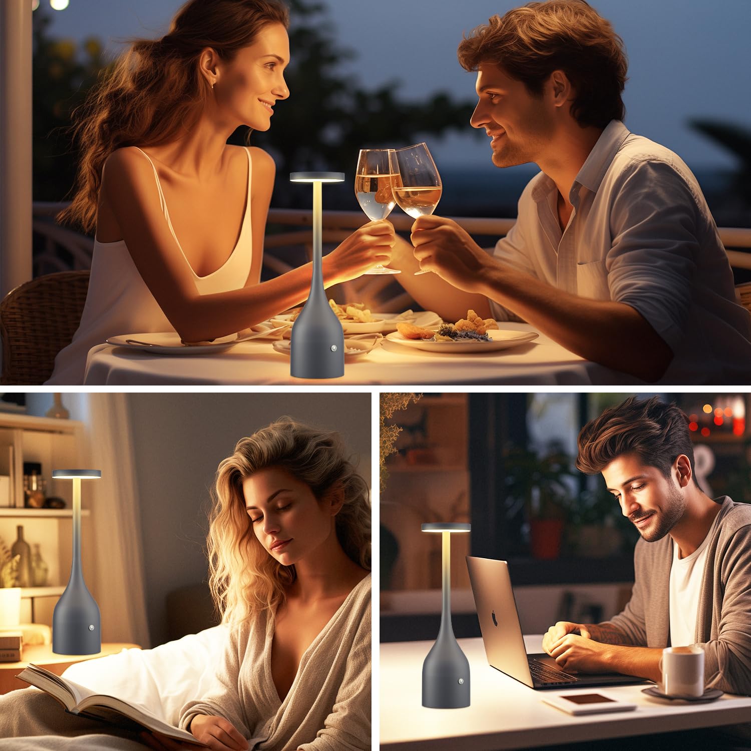 Yogaret 2 Pack Grey Rechargeable Table Lamps Cordless,5000Mah Battery Operated Led Table Light For Outdoor Patio Restaurant Dining Dinner Home Tabletop