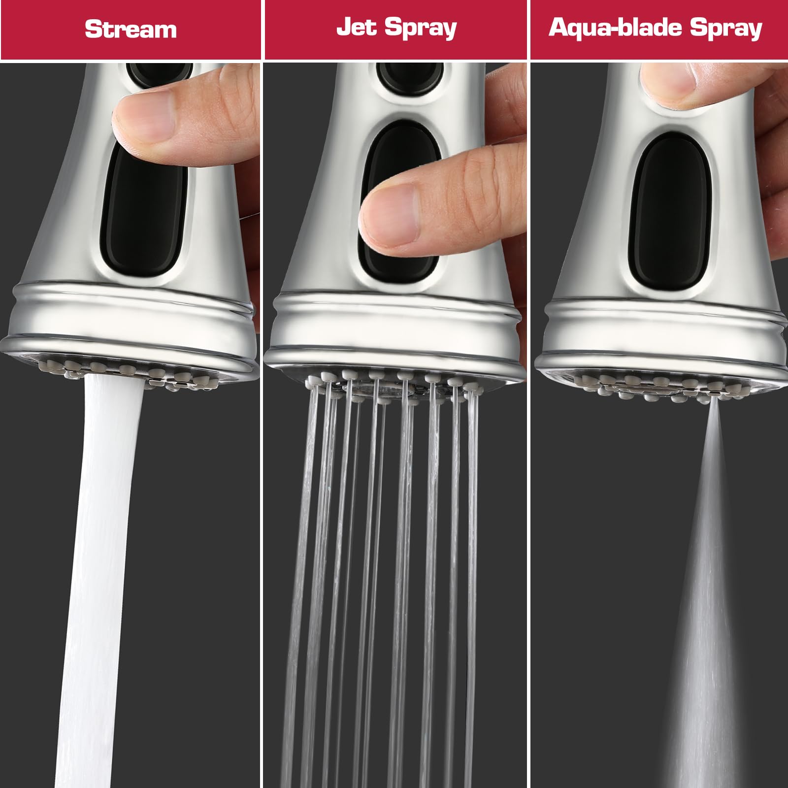 Houtingmaan Kitchen Faucet Head Replacement, 3 Function Pull Down Spray Head, Faucet Sprayer Nozzle With 11 Adapters, Compatible With Delta,Kohler,American Standard,Moen Faucet,Sink Faucet Head Chrome