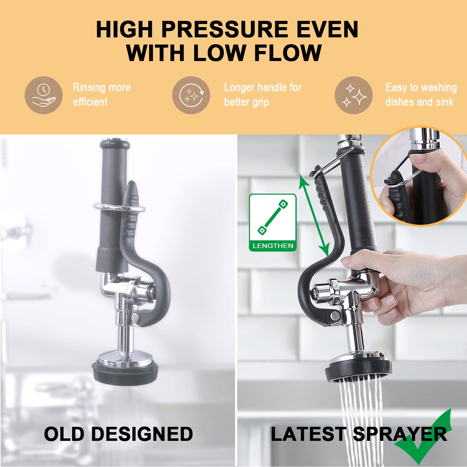 Palukia Commercial Sink Faucet With Sprayer - Wall Mount, Pre-Rinse Sprayer, 21" Height Commercial Kitchen Faucet, 8 Inch Center, 9" Spout, 20" Hose Pull Down Spray For Restaurant, Industrial