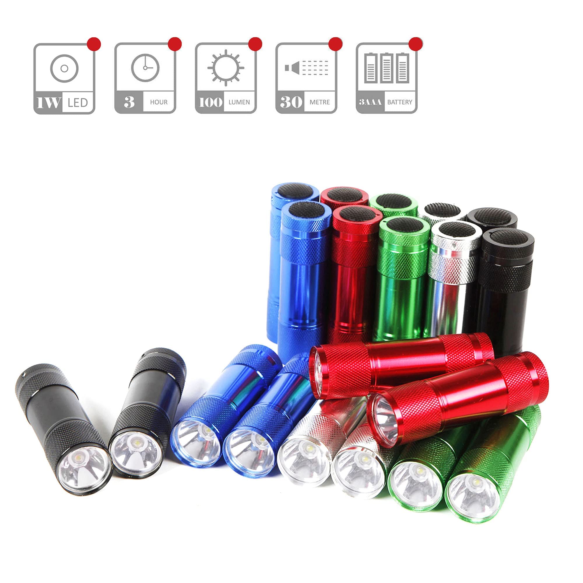 Fastpro 20-Pack 100 Lumen Super Bright Aluminum Led Flashlights Set, With Aaa Dry Batteries Included And Pre-Installed