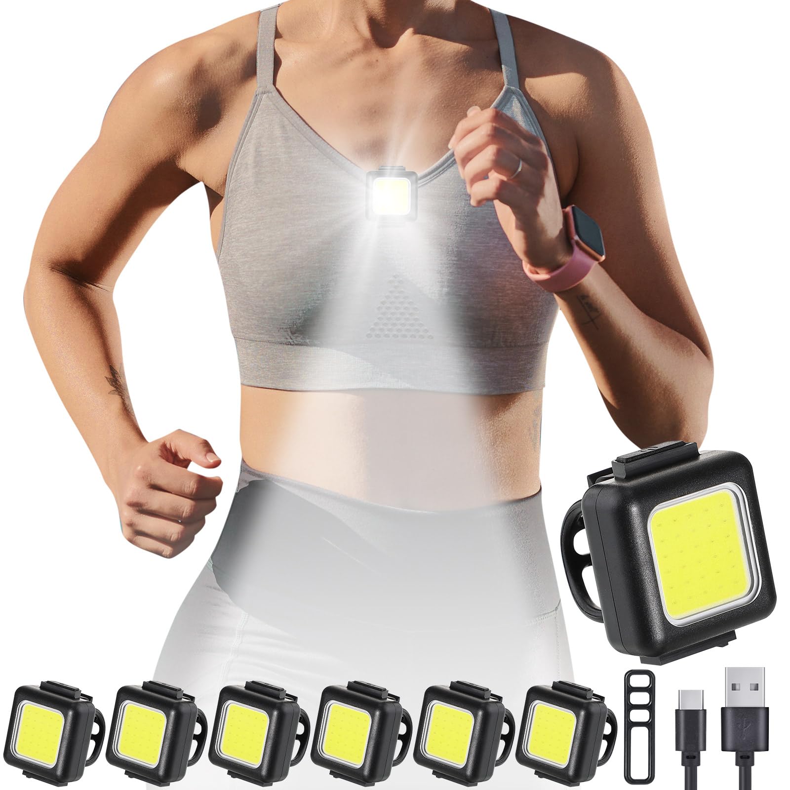 Vihose 6 Pcs Outdoor Night Running Lights For Runners High Visibility Rechargeable Clip On Flashlight Dog Lights For Night Walking Lightweight Usb Reflective Running Gear Hiking Jogging Stroller