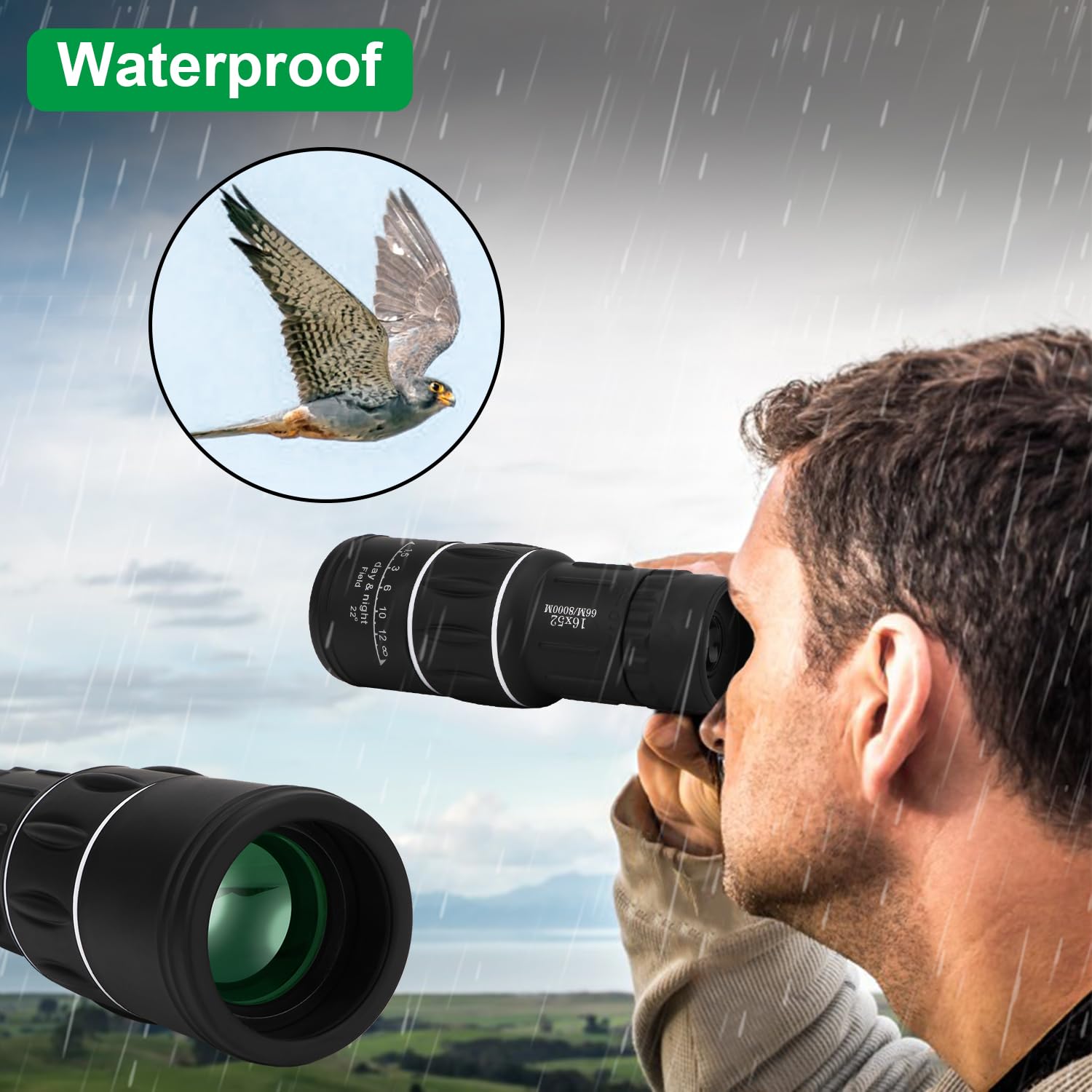 Rongon Monocular Telescope High Definition Monoculars 16X52 High Power Dual Focus Single Binocular Bak-4 Prism And Fmc Lens Compact Monocular Suitable For Hunting/Bird Watching/Wildlife/Travel