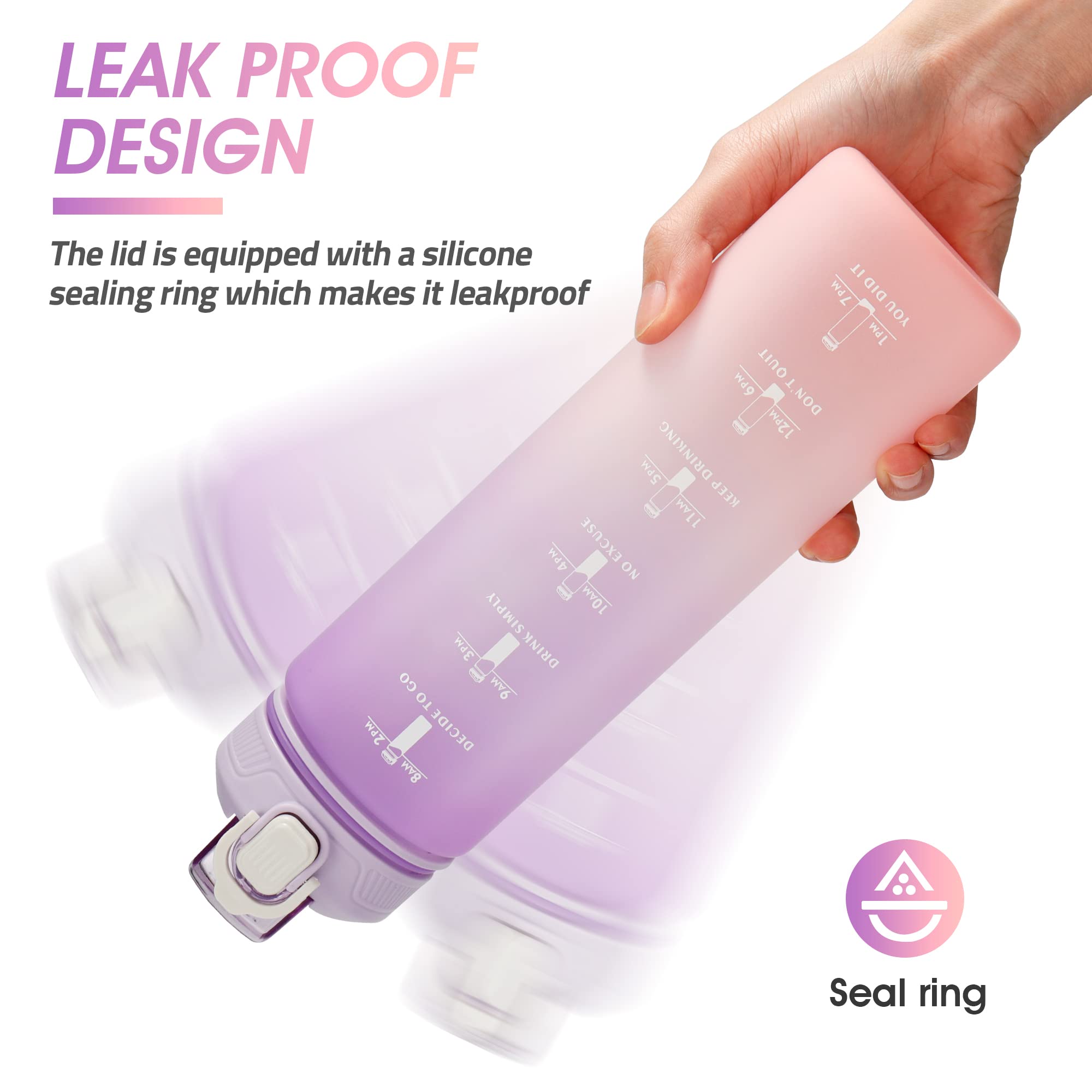 Time-marked water bottle for hydration goals and fitness motivation