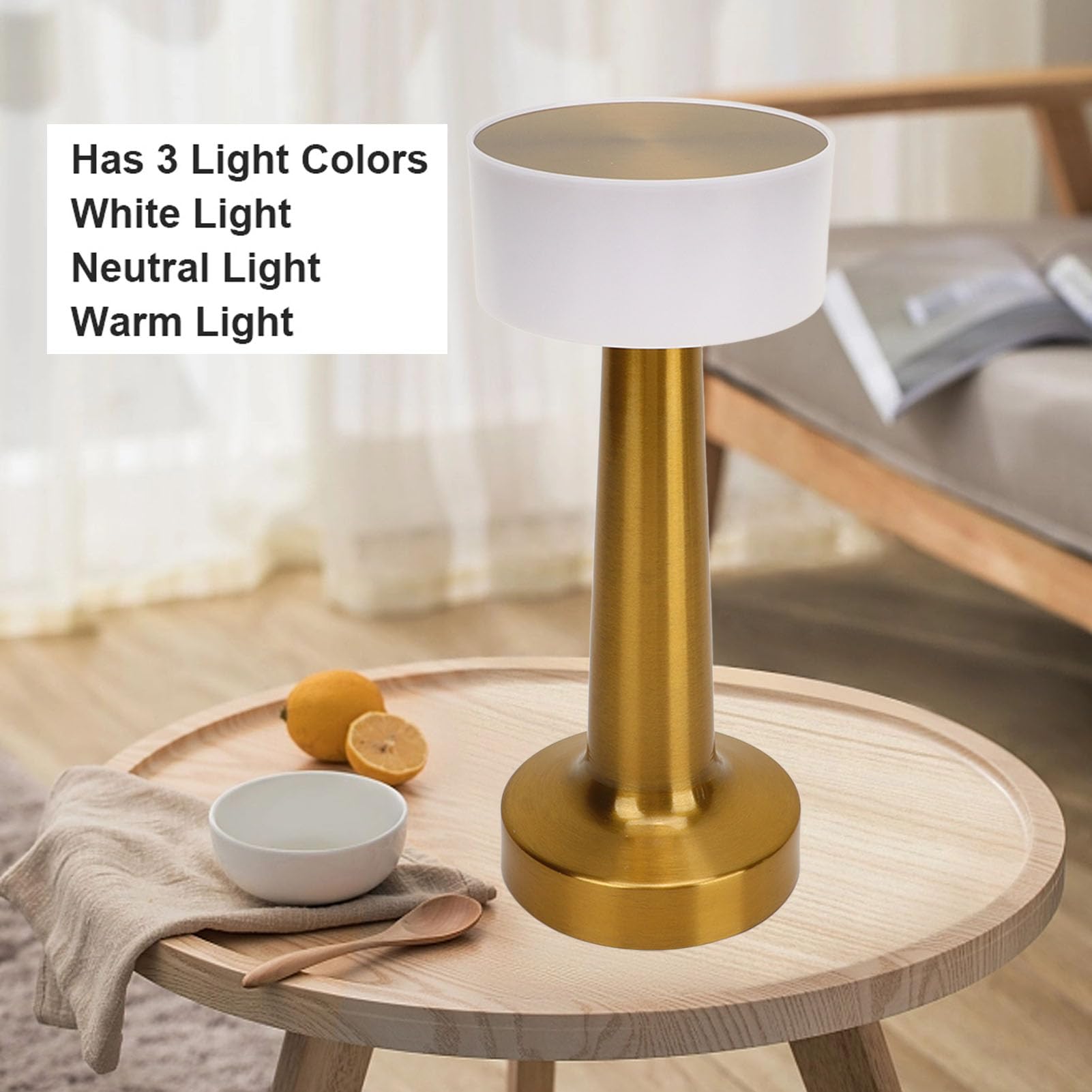Oukens Table Lamp, Portable Rechargeable Table Lamp With 3 Color Usb Charging Metal Retro Nightstand Lamp, Table Light For Restaurant Bedroom Bars Home