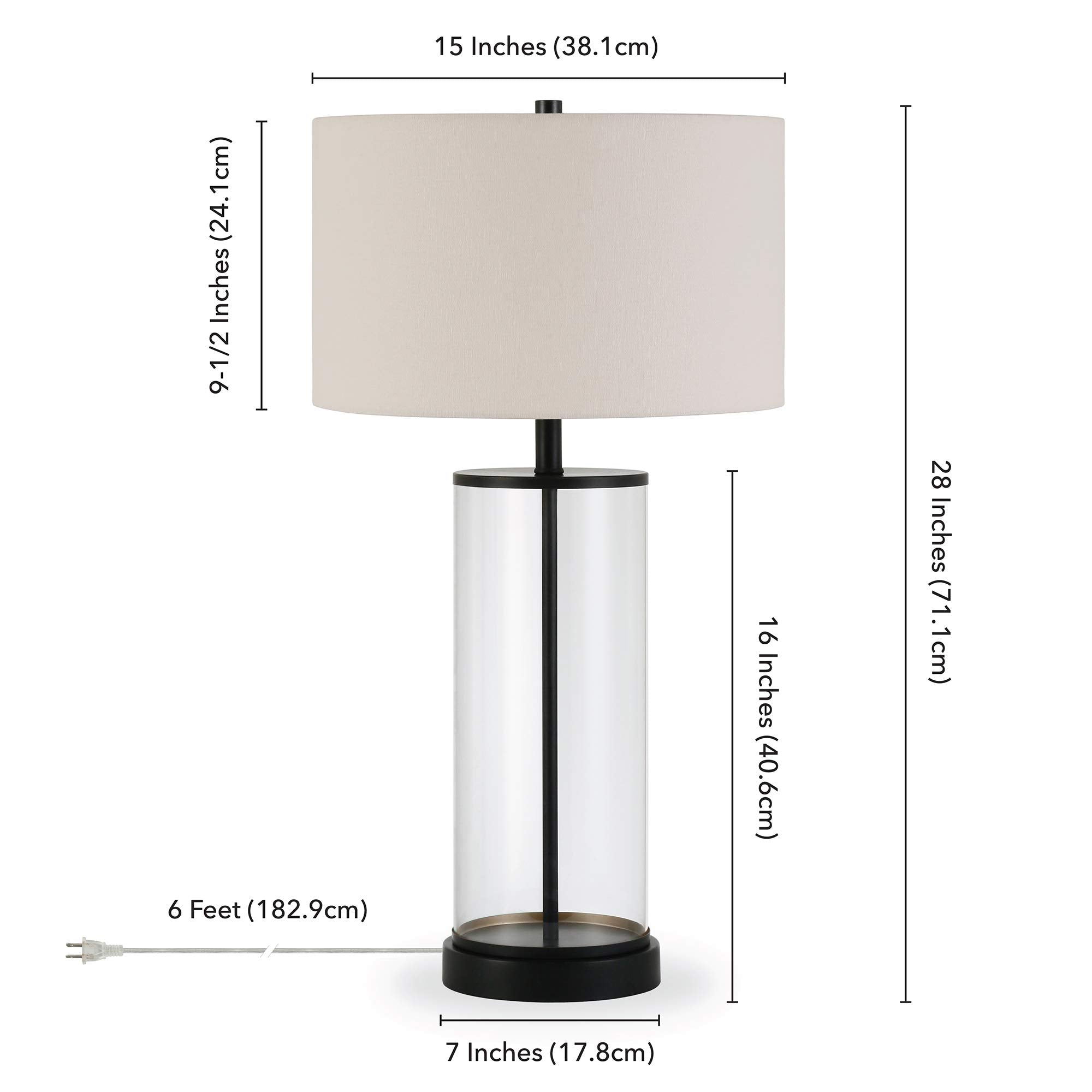 Henn&Hart 28" Tall Table Lamp With Fabric Shade In Blackened Bronze/White, Lamp, Desk Lamp For Home Or Office