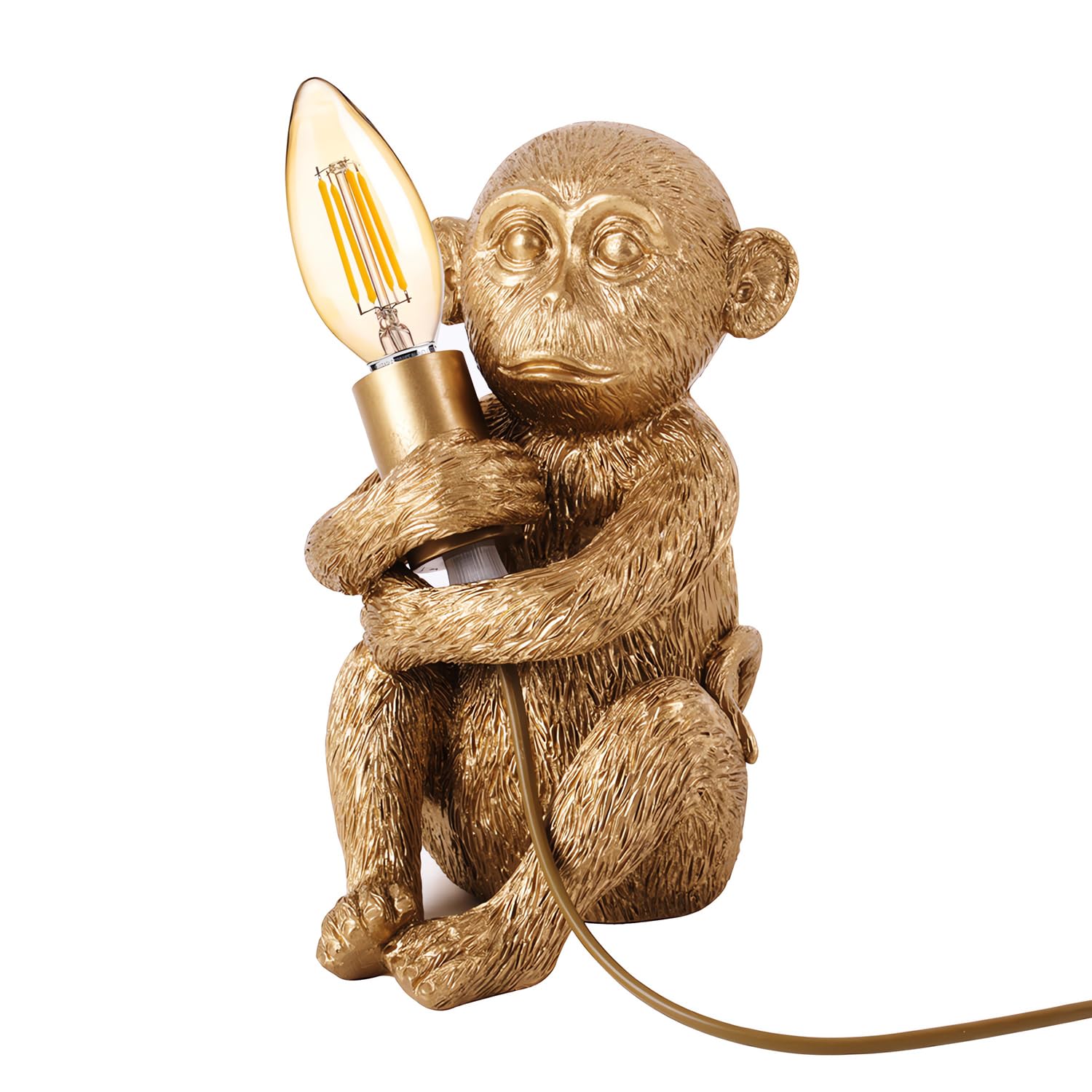 Jorunhe Hand-Carved Resin Monkey Table Lamp - Artistic Small Animal Desk Light For Bedroom, Living Room & Cafe Decor, E12 Socket (Bulb Not Included), 7.9" Height