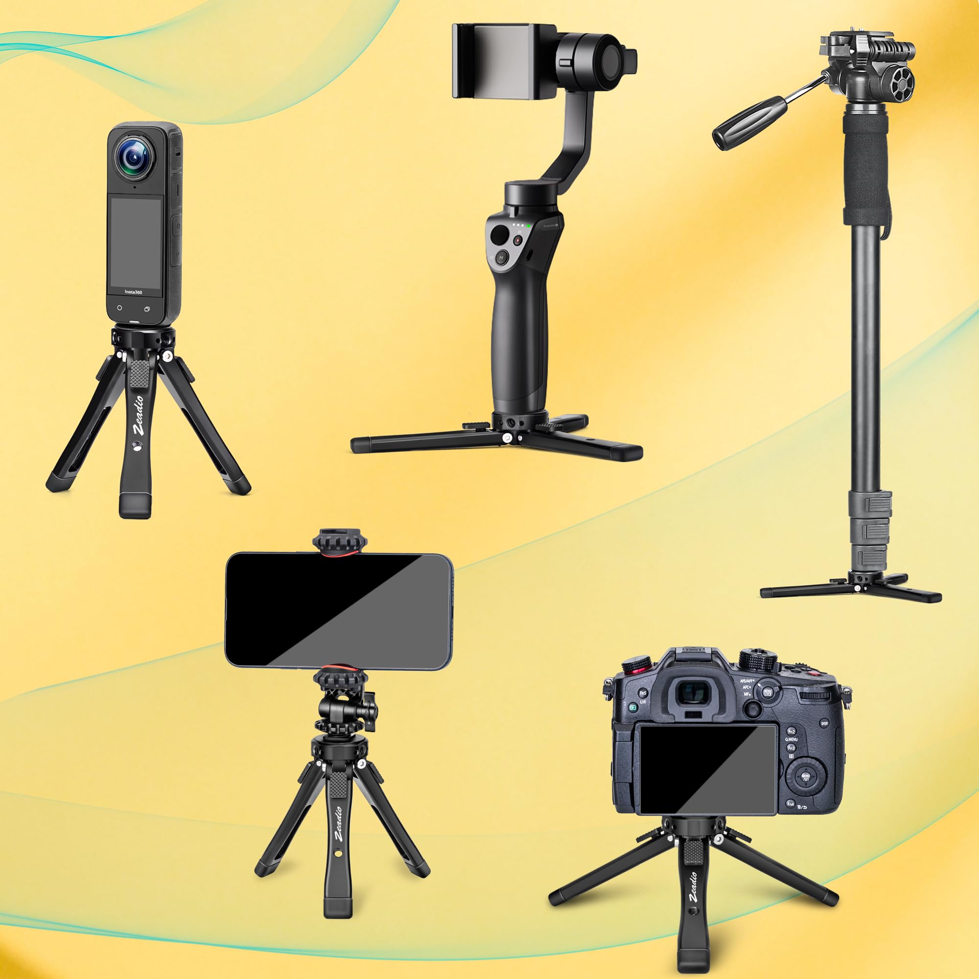 Zeadio Metal Camera Mini Tripod, Adjustable Heights Desktop Vlog Tripod Stand, Fits For Smooth 4, Osmo Mobile, Ronin-S, Vimble 2, Gimbal Handle Grip Stabilizer And All Cameras
