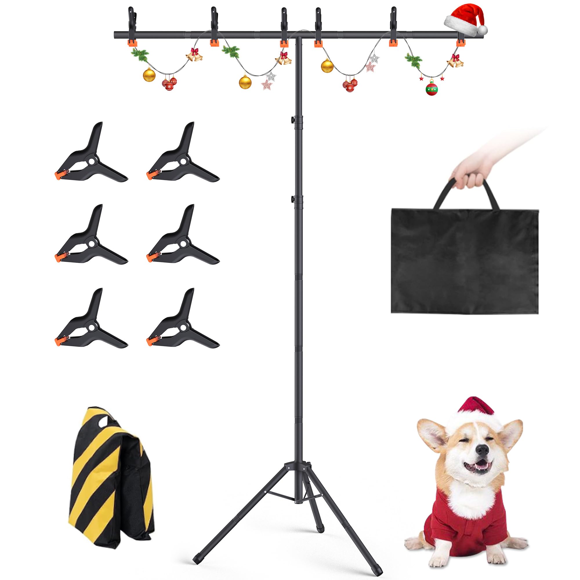 Forlogic Portable T-Shape Backdrop Stand Support Kit 8X5.3Ft, Adjustable Photography Green Screen Backdrop Stand For Parties, Photography Videography Studio (8×5.3Ft)