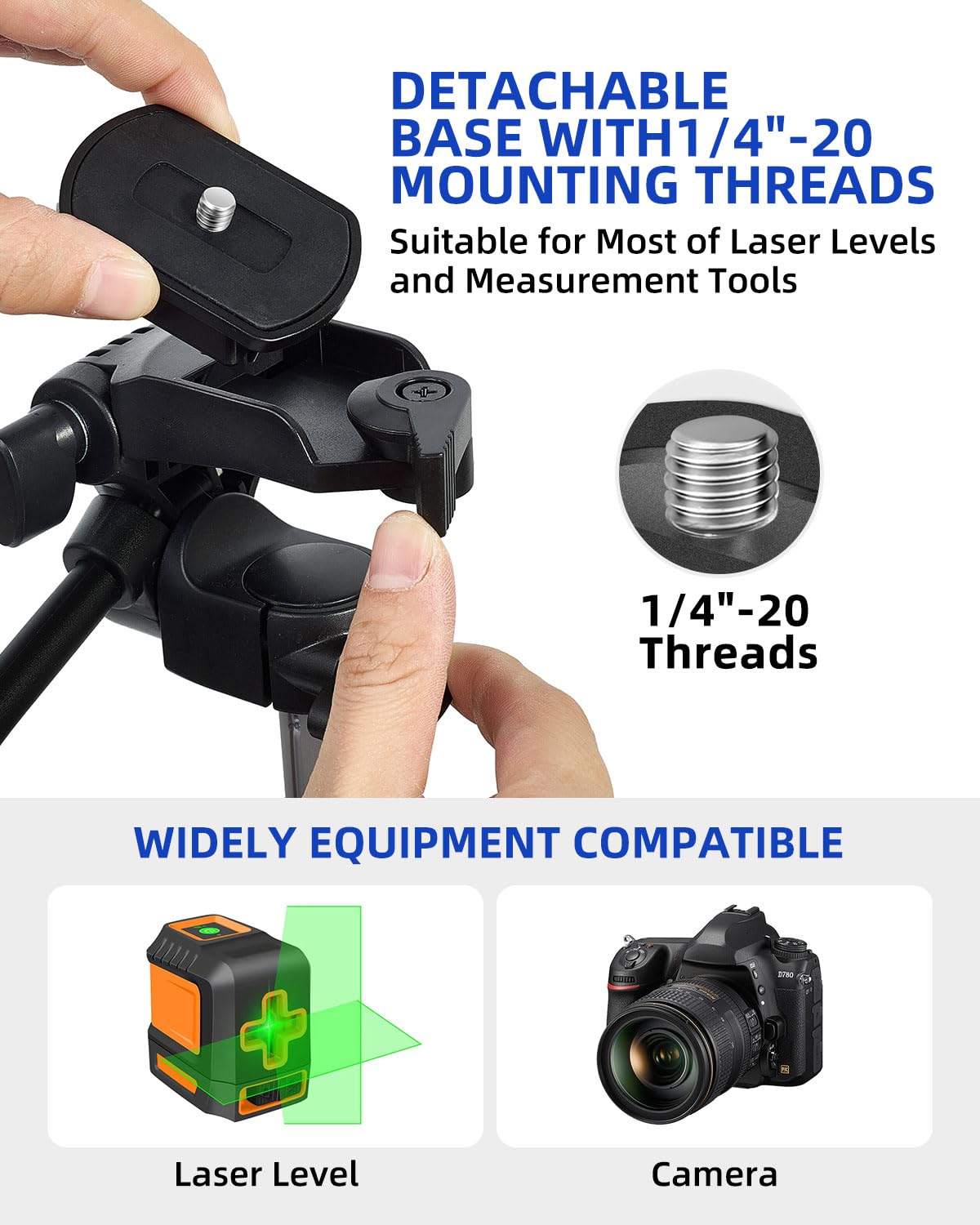 Vulcanforge 16.5"-55" Aluminum Tripod For Laser Level, 1.2Lb Lightweight, 3D Pan Tilt With Bubble Level, Quick Release Plate, Silver