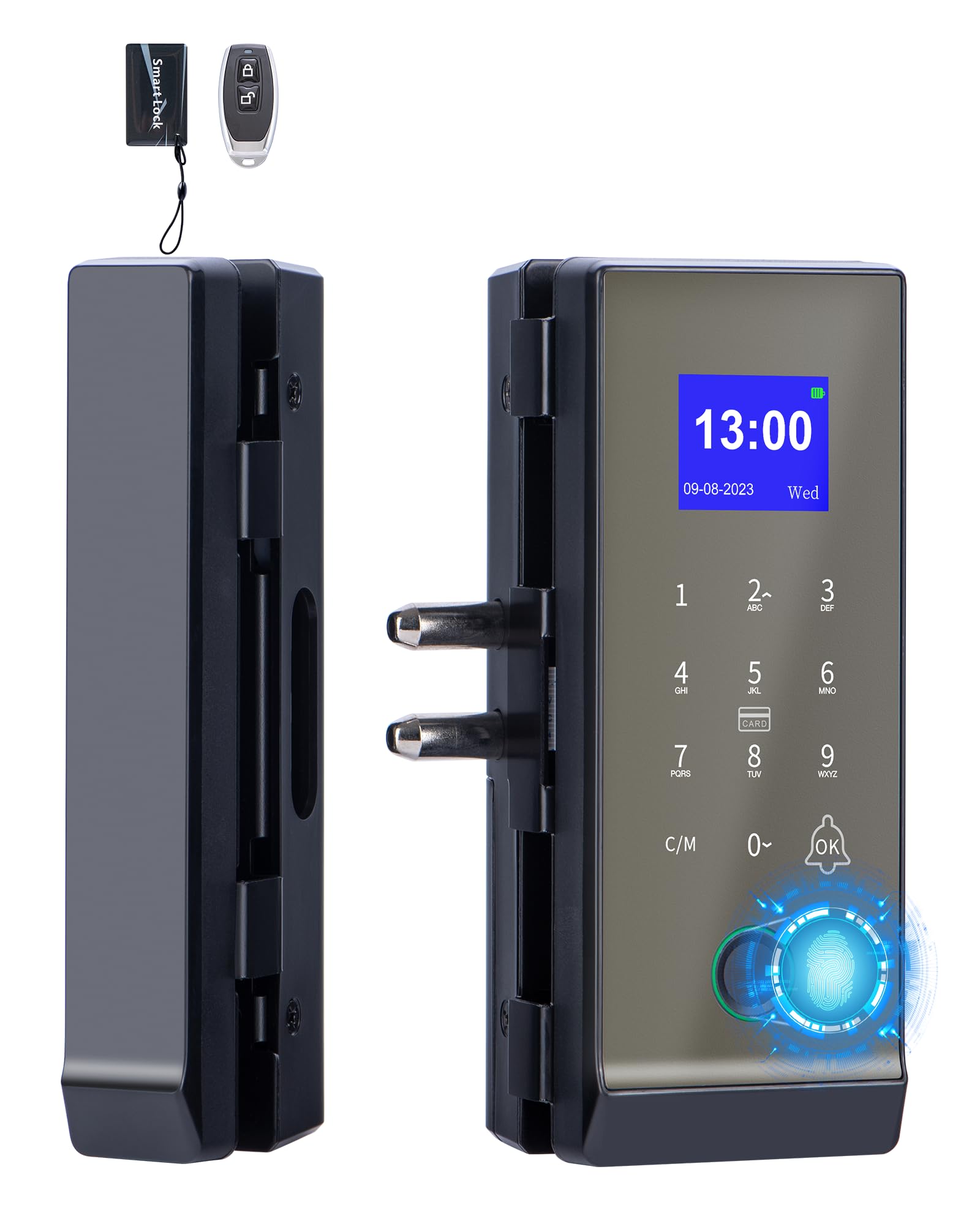 Perfiware Keyless Entry Glass Door Knobs,Drill- Smart Lock Deadbolt,4In1 Biometric Fingerprint Glass Door Locks,Great For Home,Cabinet,Apartment,Hotel,Office,Store, Medium, Black