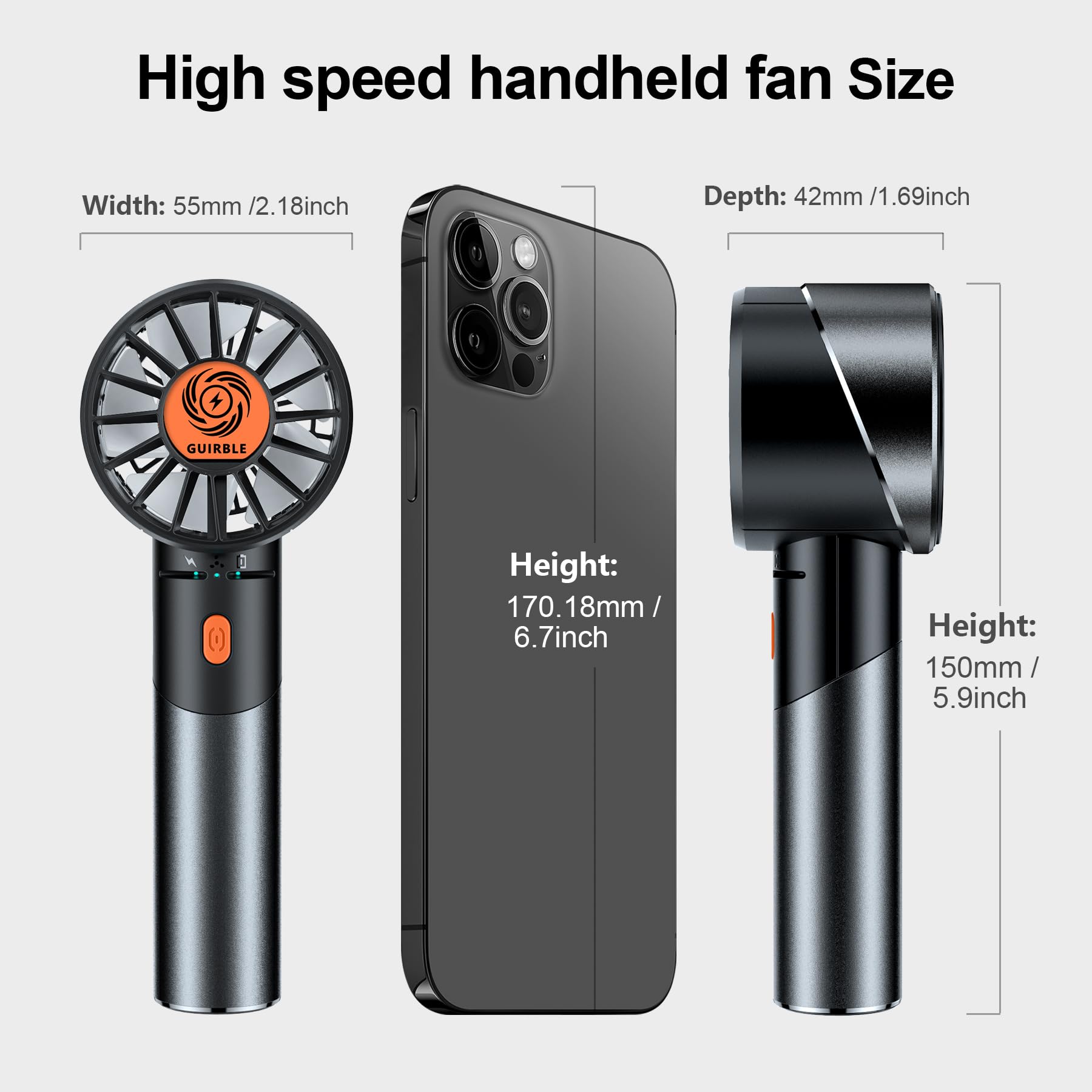 Handheld Fan,Portable Turbo Fan,Powerful Personal Fan(7000Rpm High-Speed Motor,Battery Work 3-16 H)
