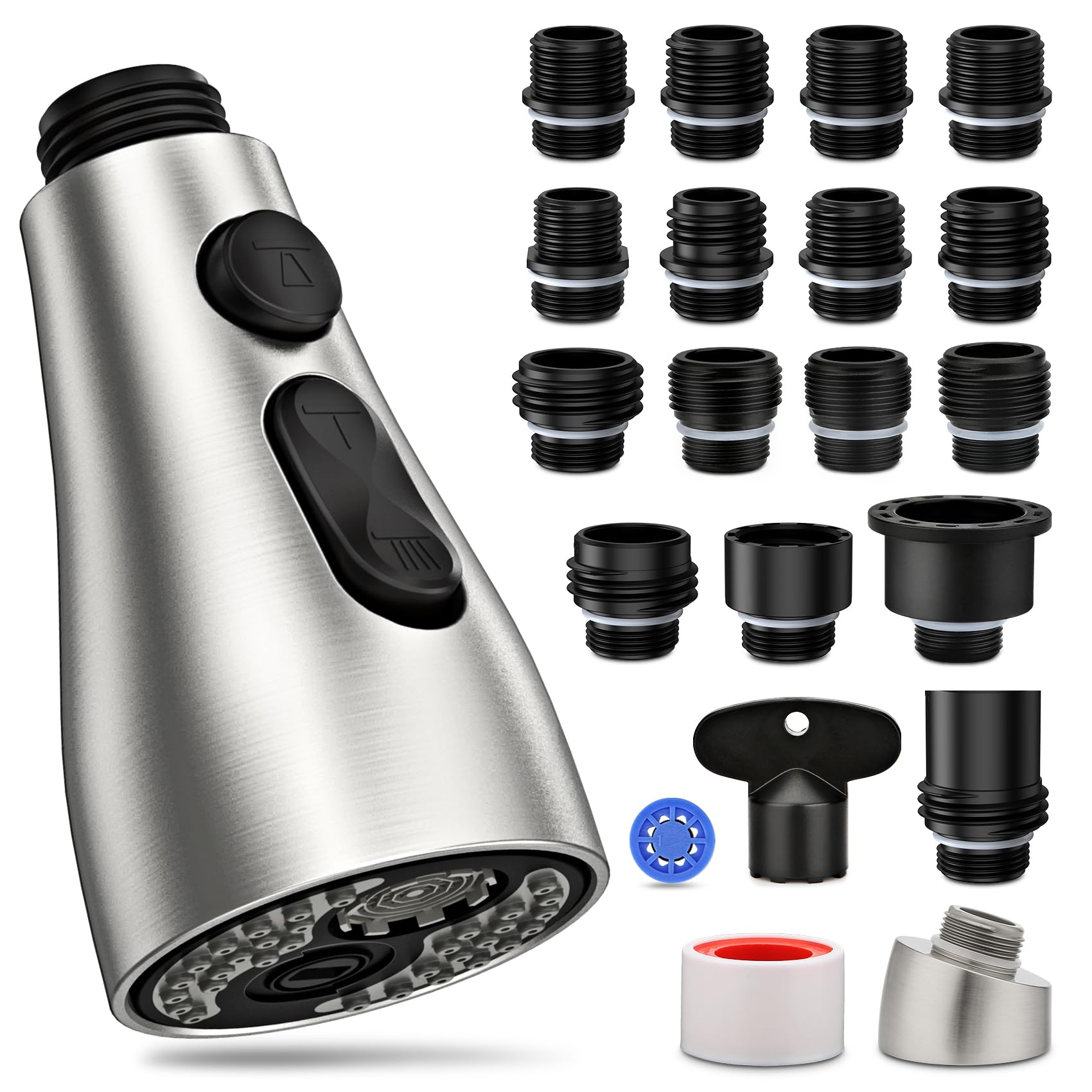 Ifaucet Kitchen Faucet Head Replacement 3 Modes With 17 Adapters, Pull Down Spray Head For Kitchen Faucet, Kitchen Sink Faucet Head G 1/2, Sprayer Head Replacement, Compatible With Moen,Delta, Kohler Faucets