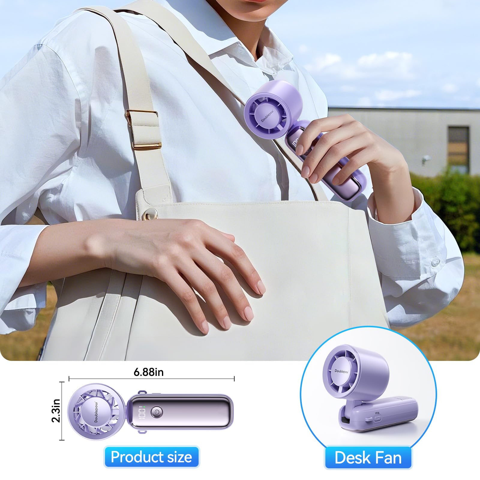 Portable Handheld Fan, 6000Mah Battery Personal Fans Portable Rechargeable, 5 Wind Speeds