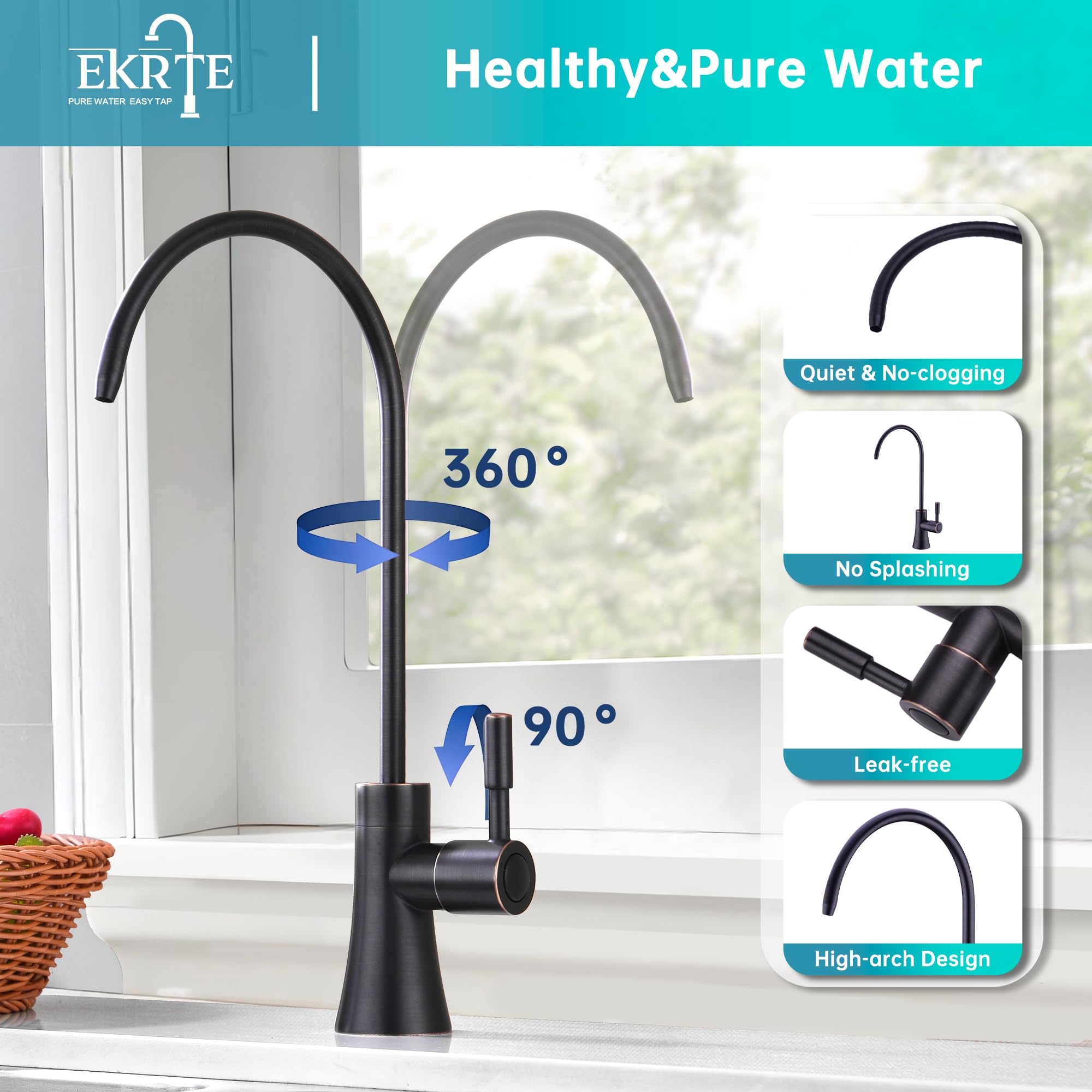 Ekrte Bronze Water Filter Faucet,Commercial Everse Osmosis Faucet For Under Sink, Brass Drinking Water Purifier Faucet, Oil Rubbed Bronze