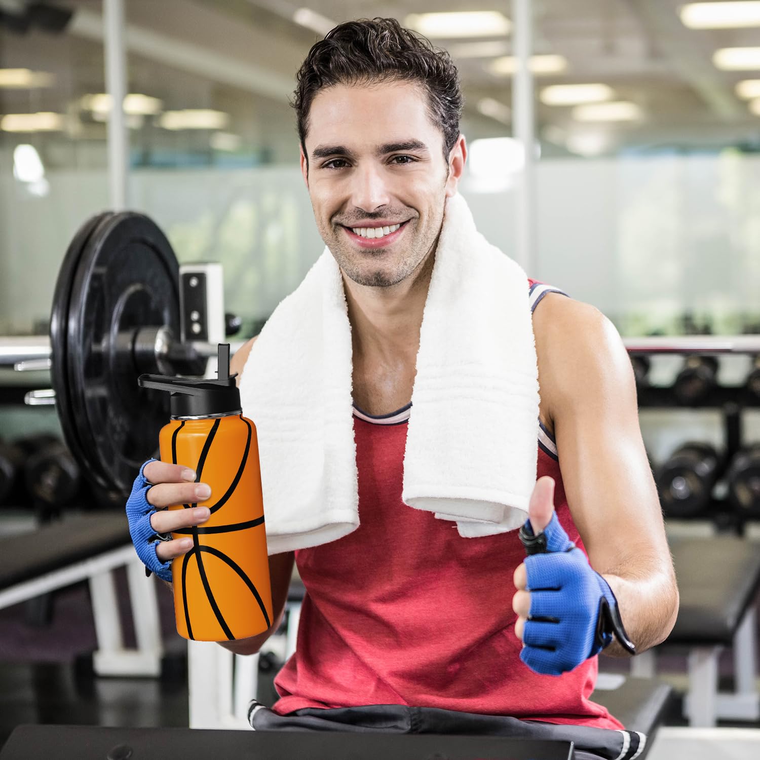 Basketball Water Bottle 32Oz Insulated Sports Water Bottles Basketball For Men Women