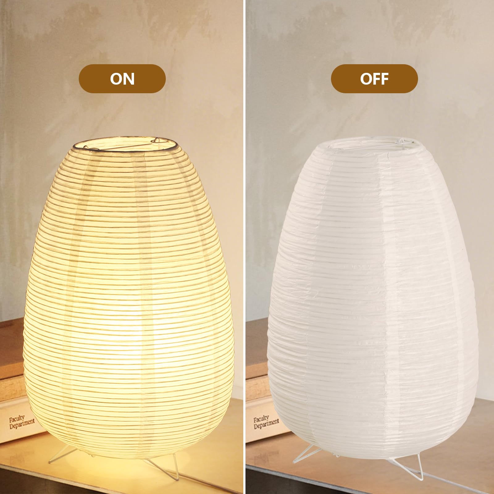 Anicompa Rice Paper Lamp For Desk, Japanese Paper Table Lamp With 3 Color, Wabi-Sabi Style Bedside Lantern Lamps For Living Room/Bedroom/Bedside Night Light(Bulb Included)