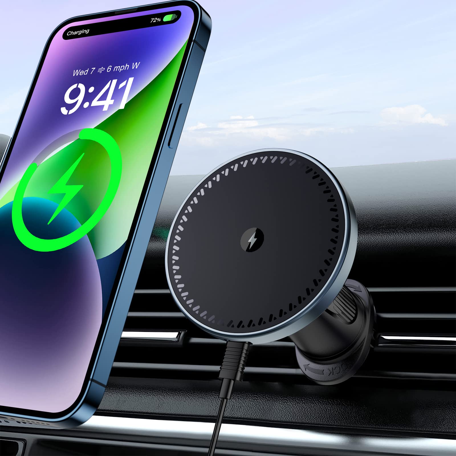Beeasy For Magsafe Car Mount Charger, 15W Fast Charging Magnetic Wireless Car Charger, Car Phone Holder Mount For Vent Only Fit Iphone 16 Pro Plus Max 15 14 13 Series And Magnetic Case