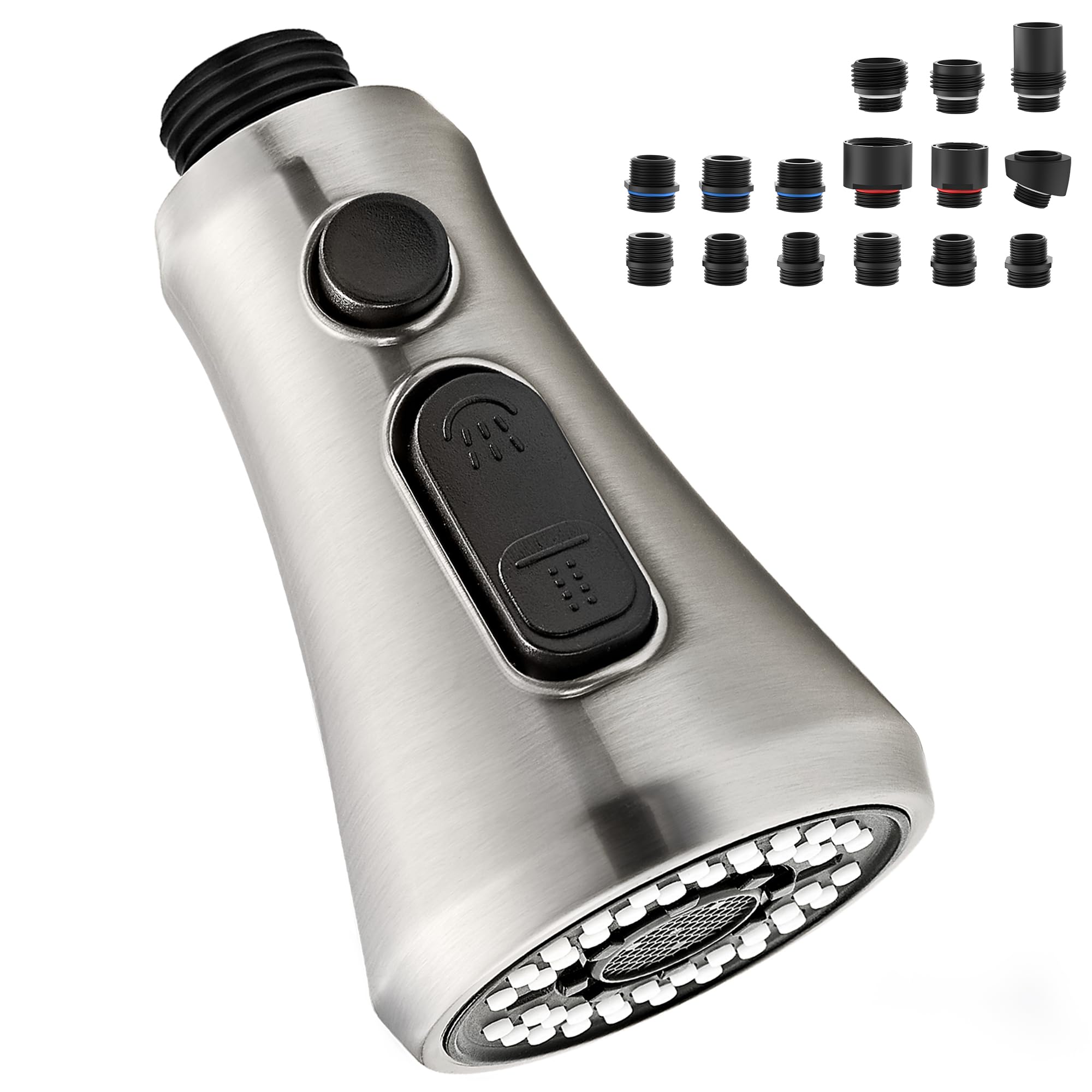 J-Hva Kitchen Faucet Head, Pull Down Kitchen Sink Sprayer Head Replacement For Kitchen Faucet, 3 Functions High Pressure Sink Spray Nozzle, Spray Head With 15 Adapters, Brushed Nickel