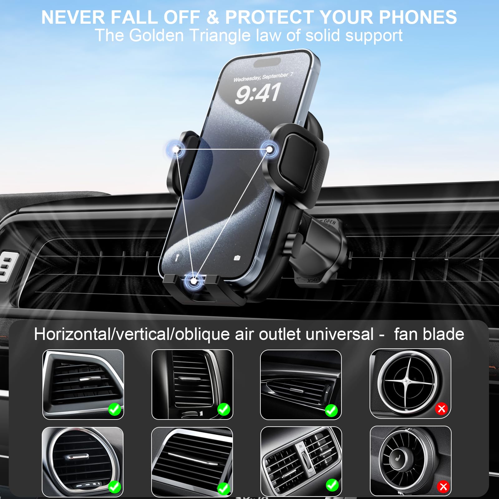 Zrtxba Phone Holders For Your Car With Metal Hook Clip, Air Vent Cell Phone Car Mount 360° Rotation Car Phone Holder Universal Automobile Cradle Fit For Iphone Android And All Smartphones Dark Black